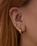 Linear CZ & Beaded Ball End 925 silver Stud Piercing Earring (1pc)
