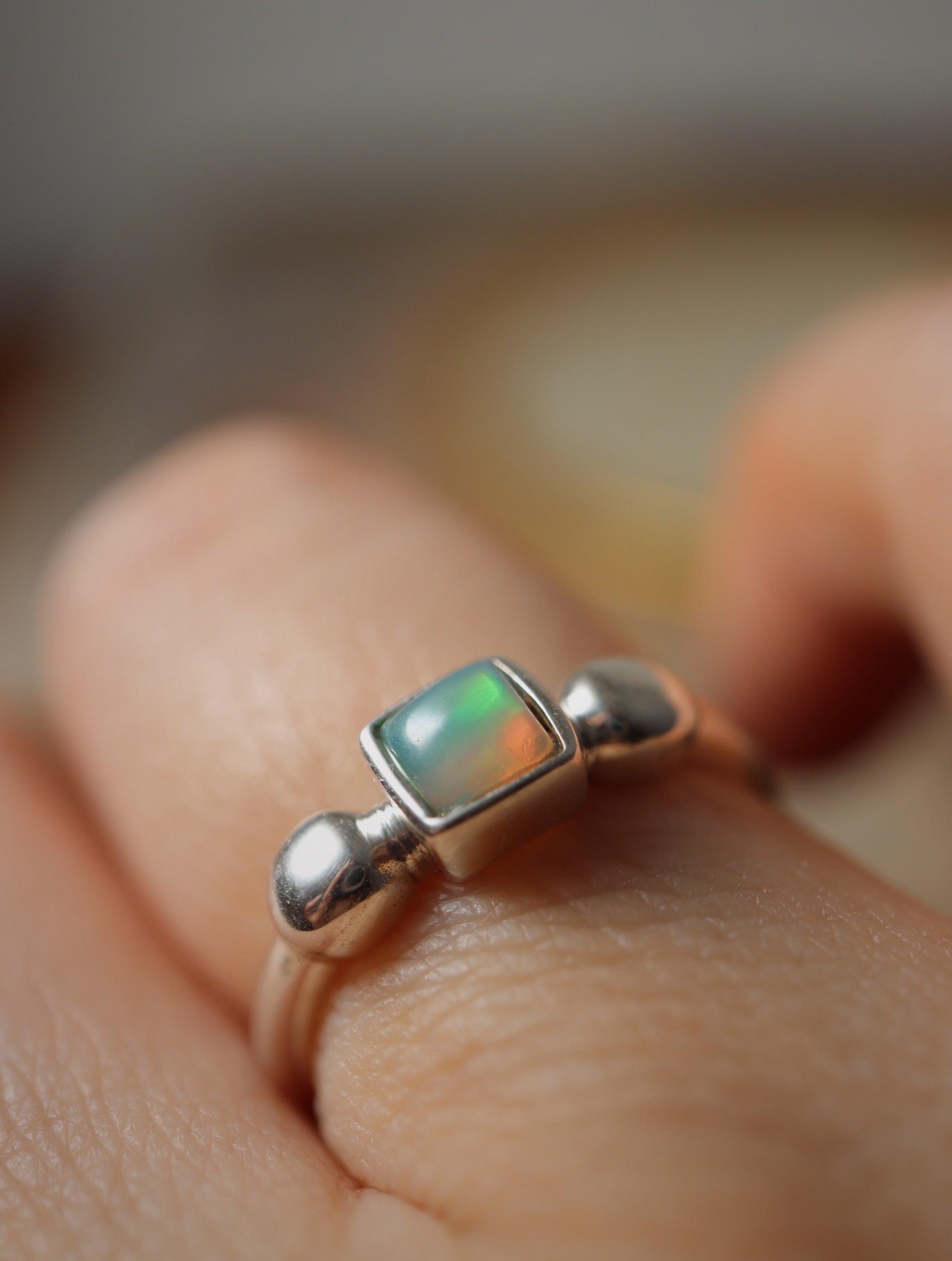 Square Ethiopian Opal Silver 925 ring