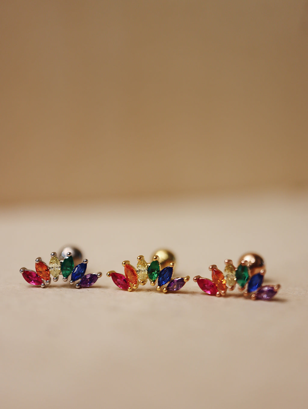 Rainbow cz marquise piercing surgical steel