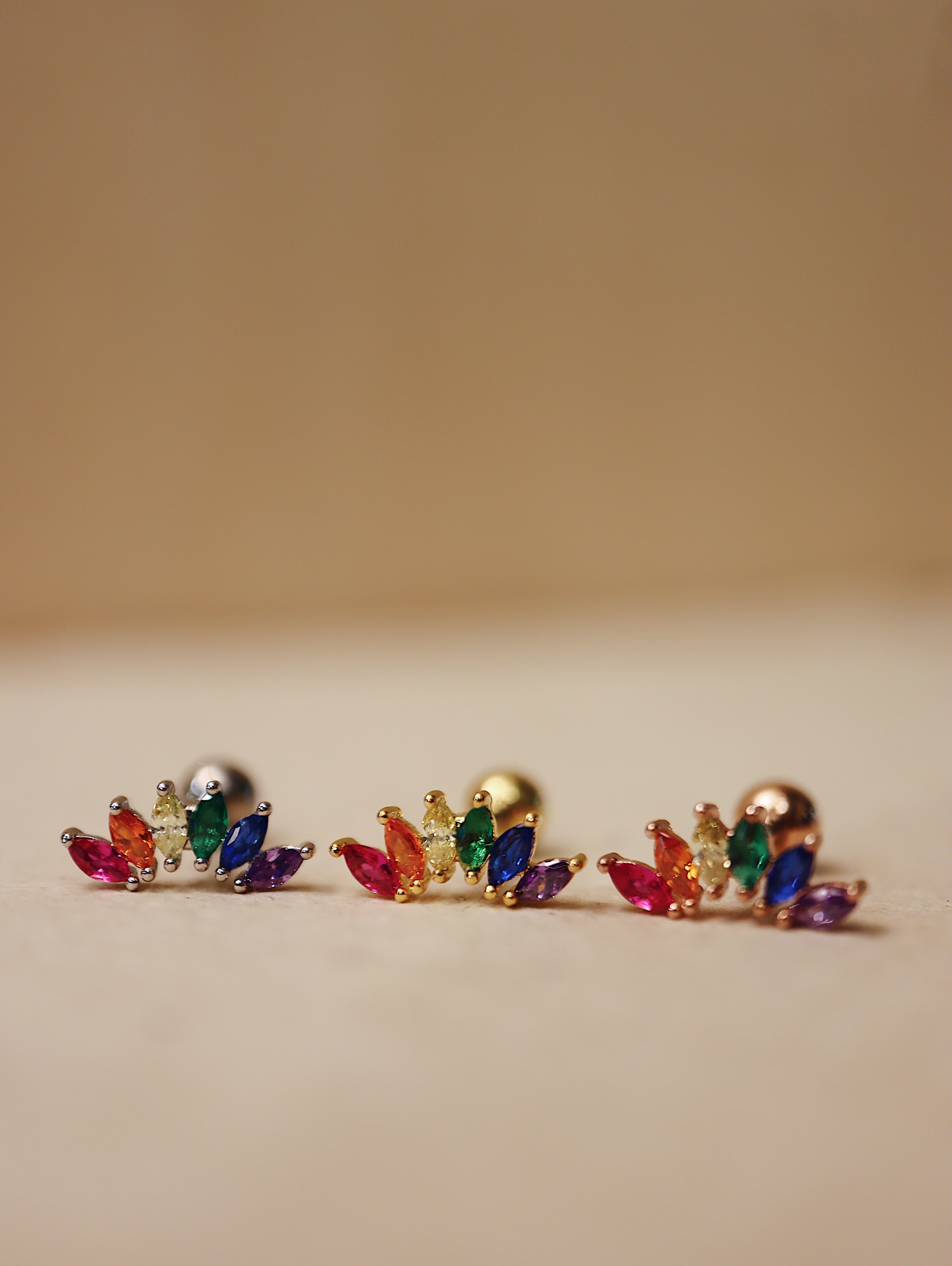 Rainbow cz marquise piercing surgical steel