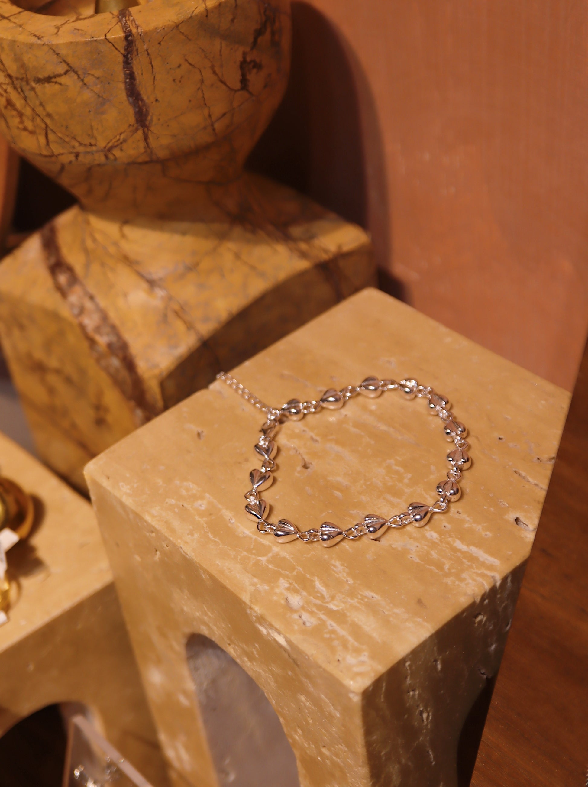 925 Sterling Silver Puffed Heart Chain Bracelet