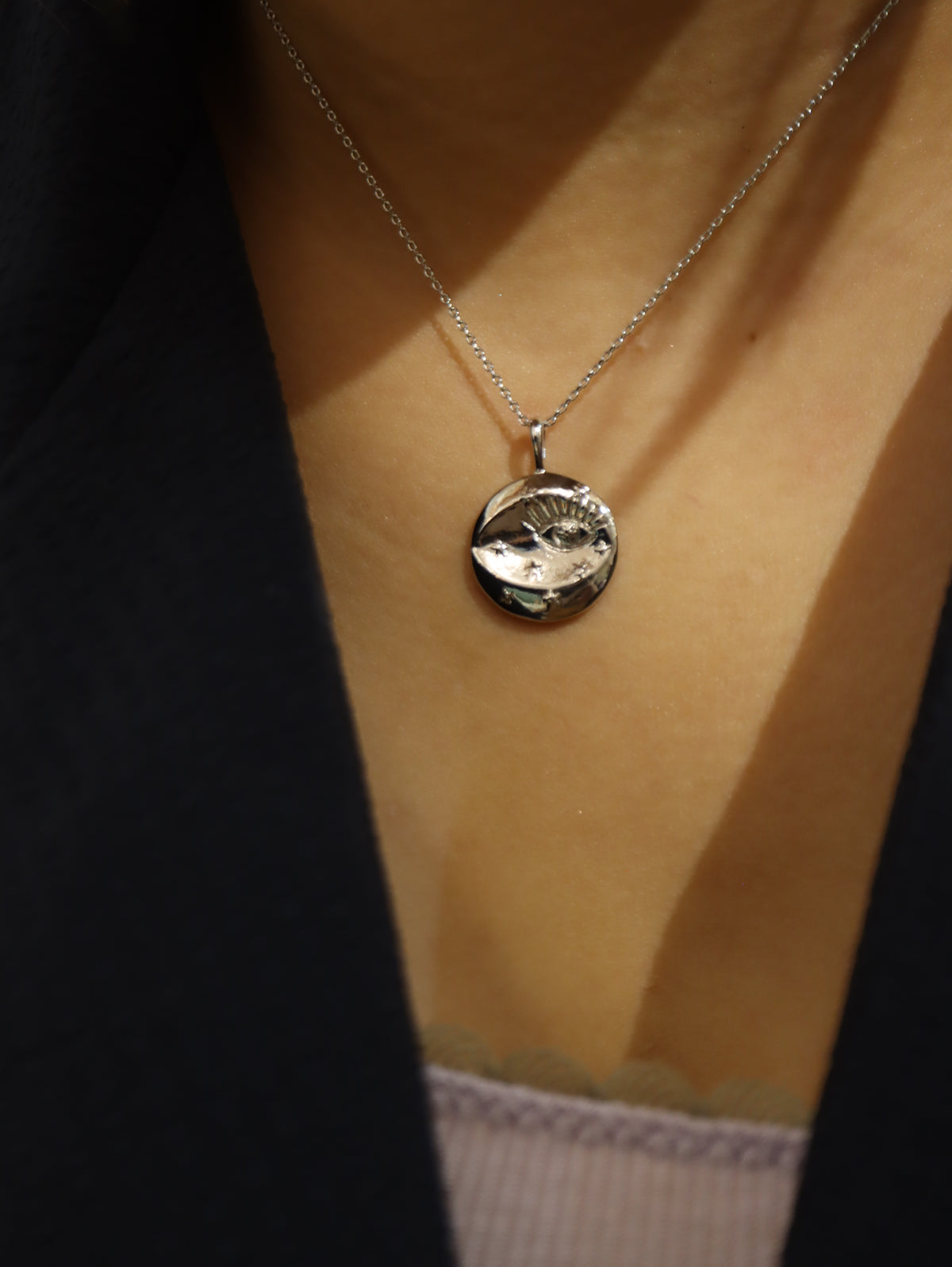 Eye coin brass necklace