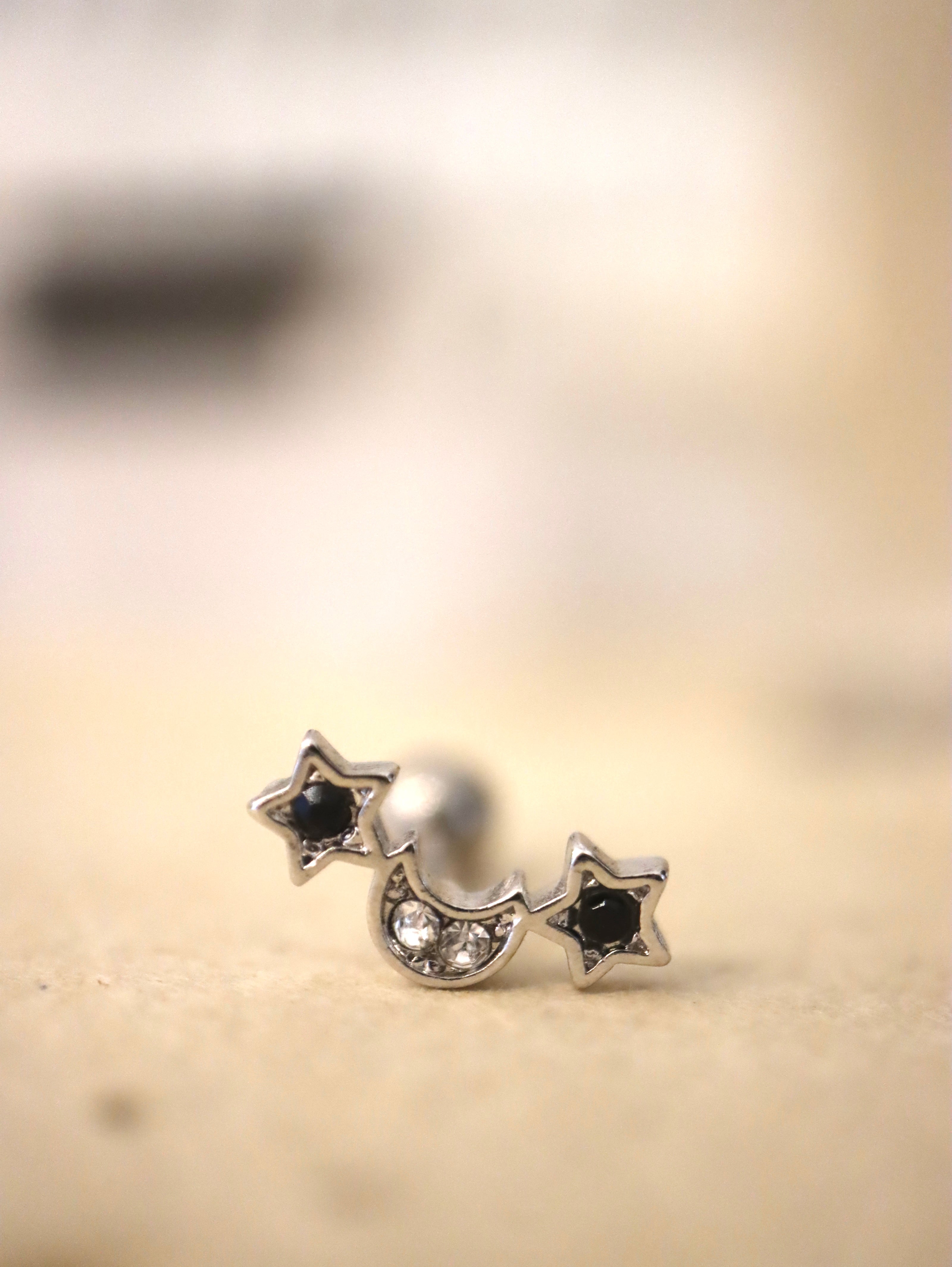 Curve bar star & crescent surgical steel piercing stud