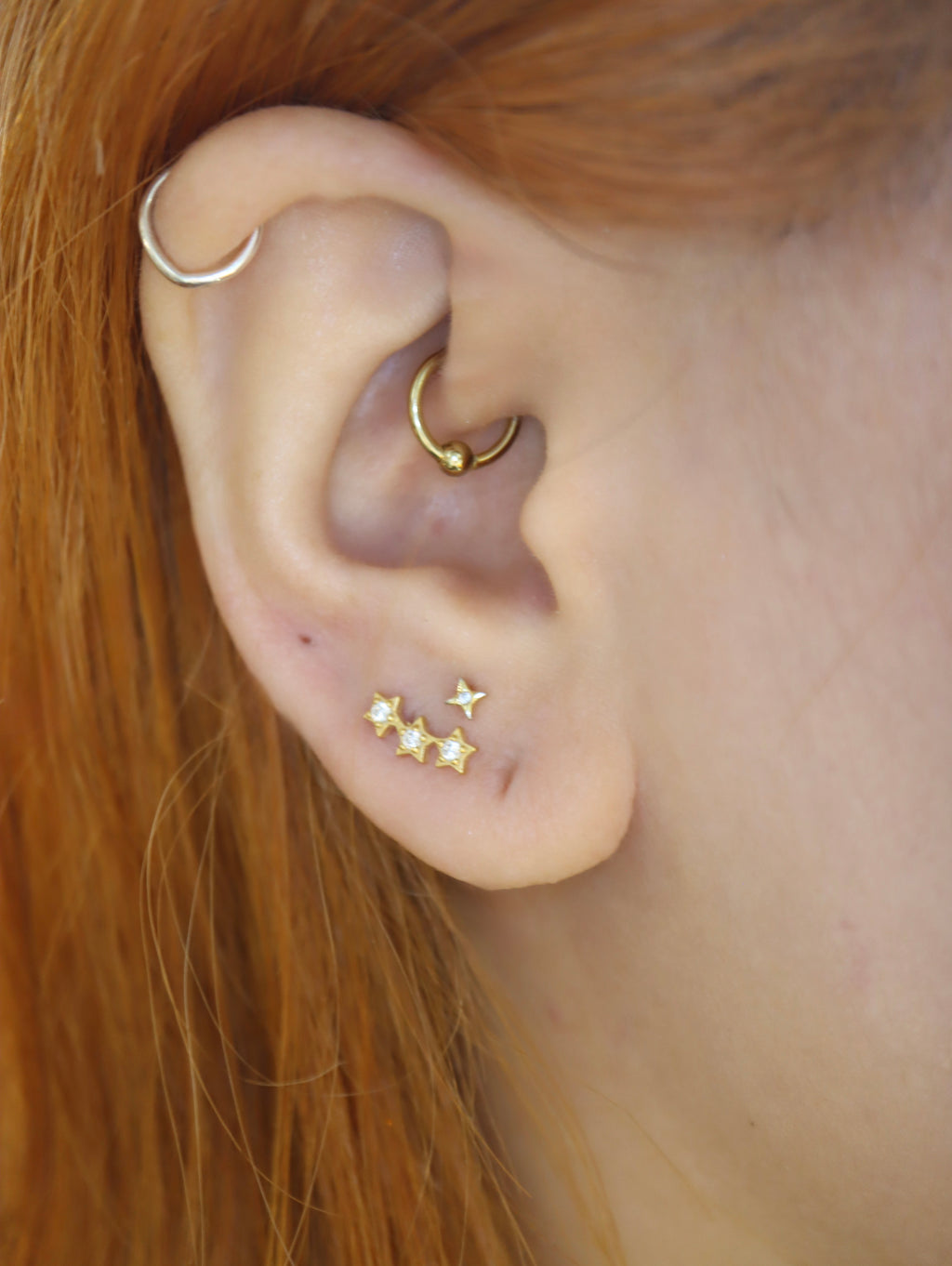 Triple star cz 925 silver stud piercing