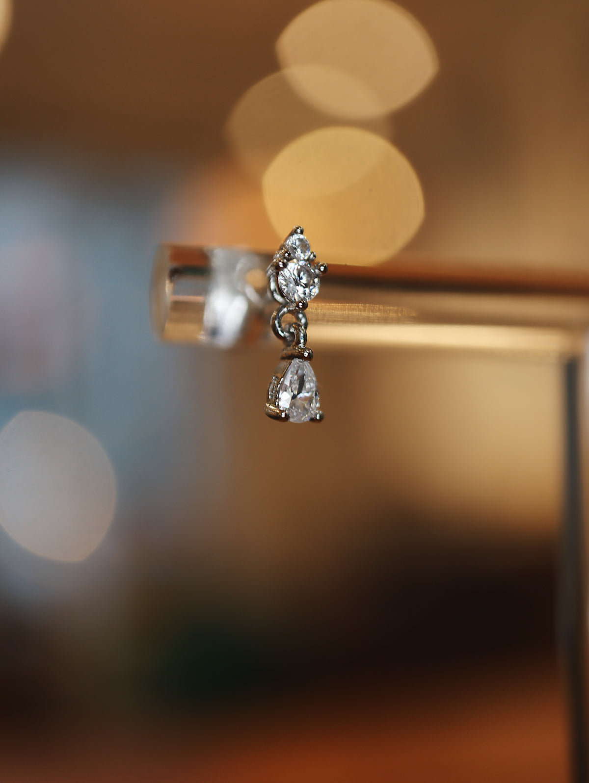 Drop cz 925 silver flat back earrings