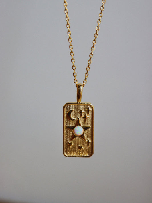 Rectangular coin star opal necklace