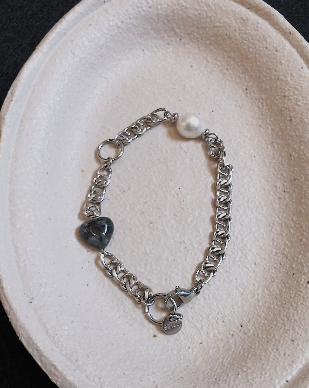 Heart & pearl stainless steel bracelet