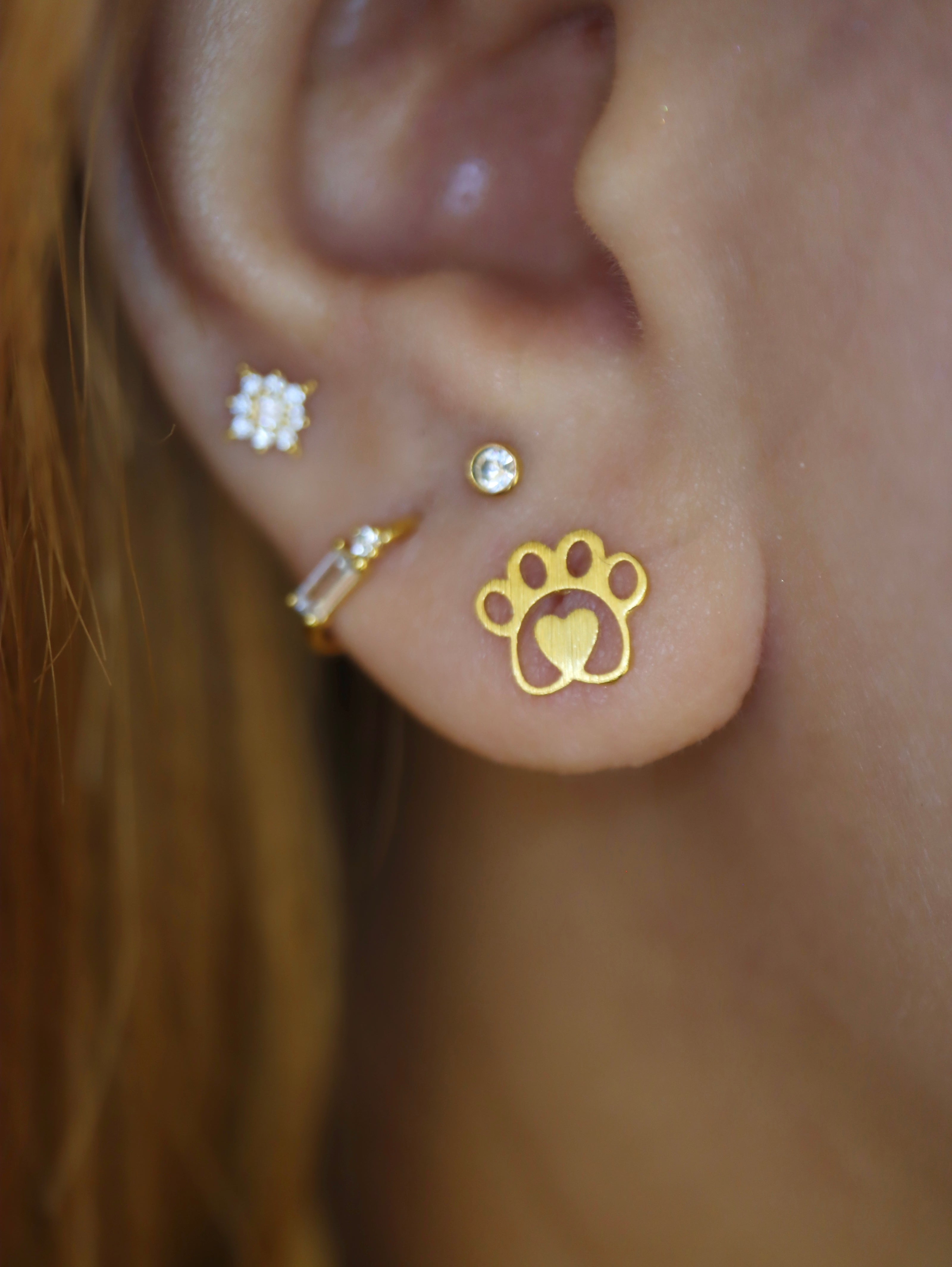 Heart center paws earrings