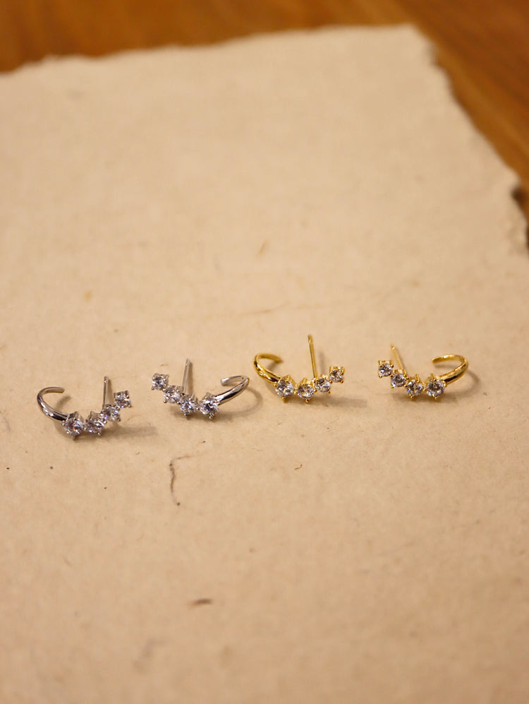 Curved cz brass earrings