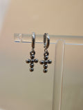 Hinged hoop drop cross earrings