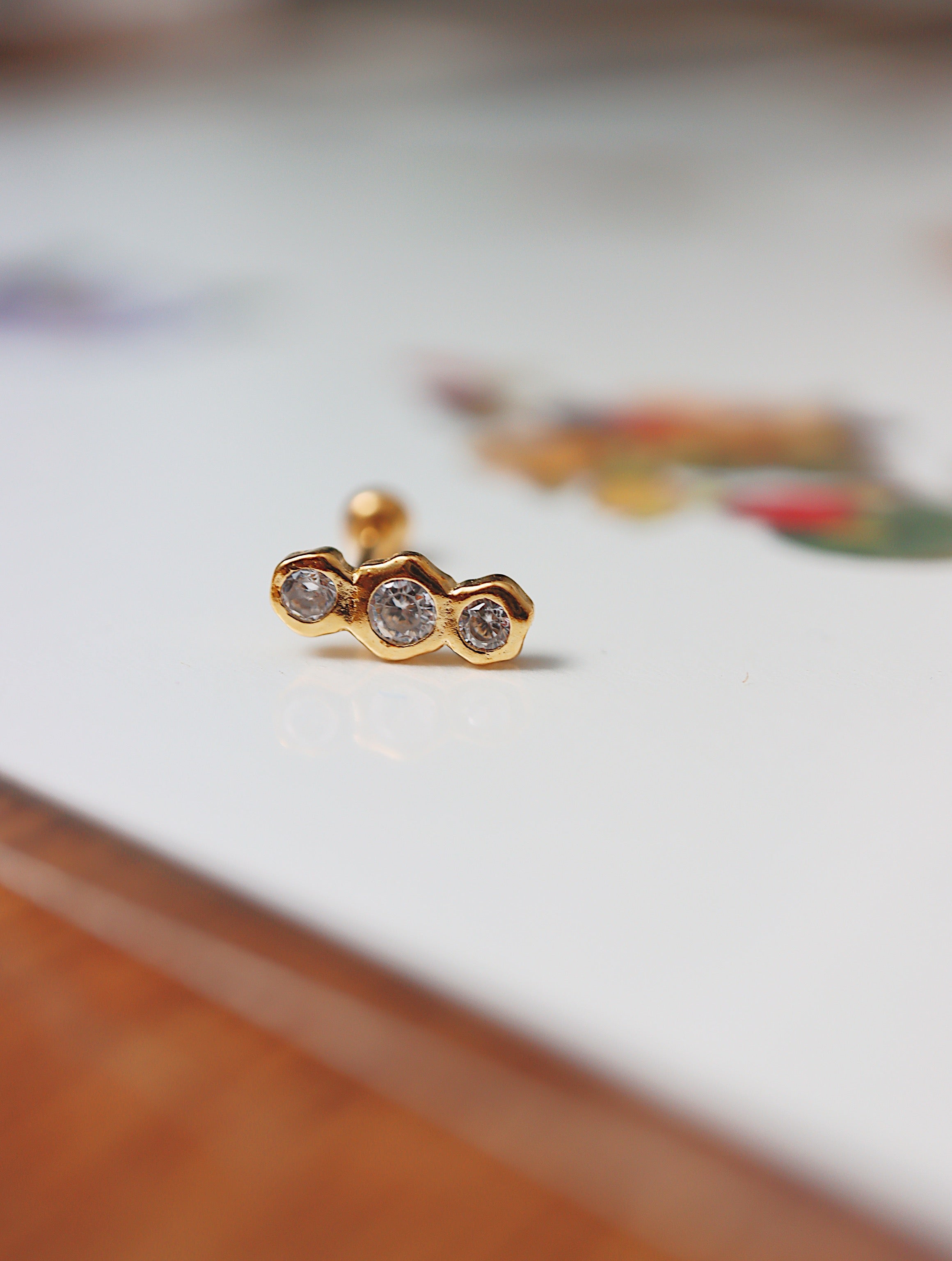Triple cz silver925 ball back piercing (1pc)