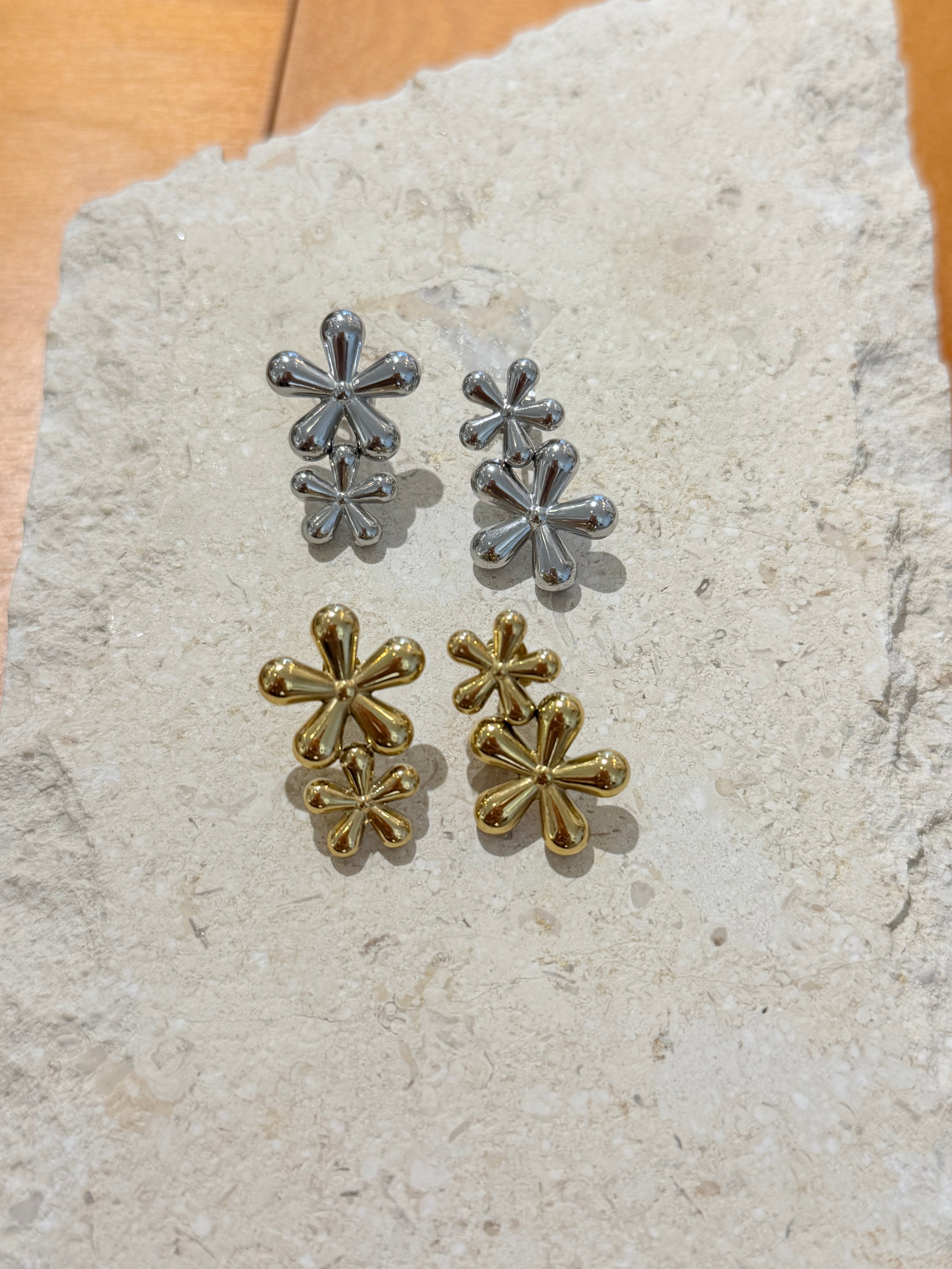 Bloom Double Flower Stud Stainless Steel Earrings