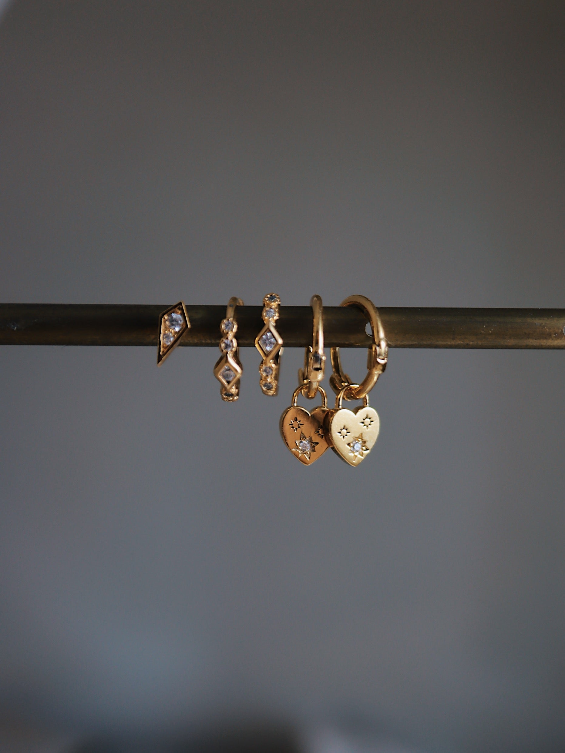 Silver925 Drop studded heart huggie hoop earrings