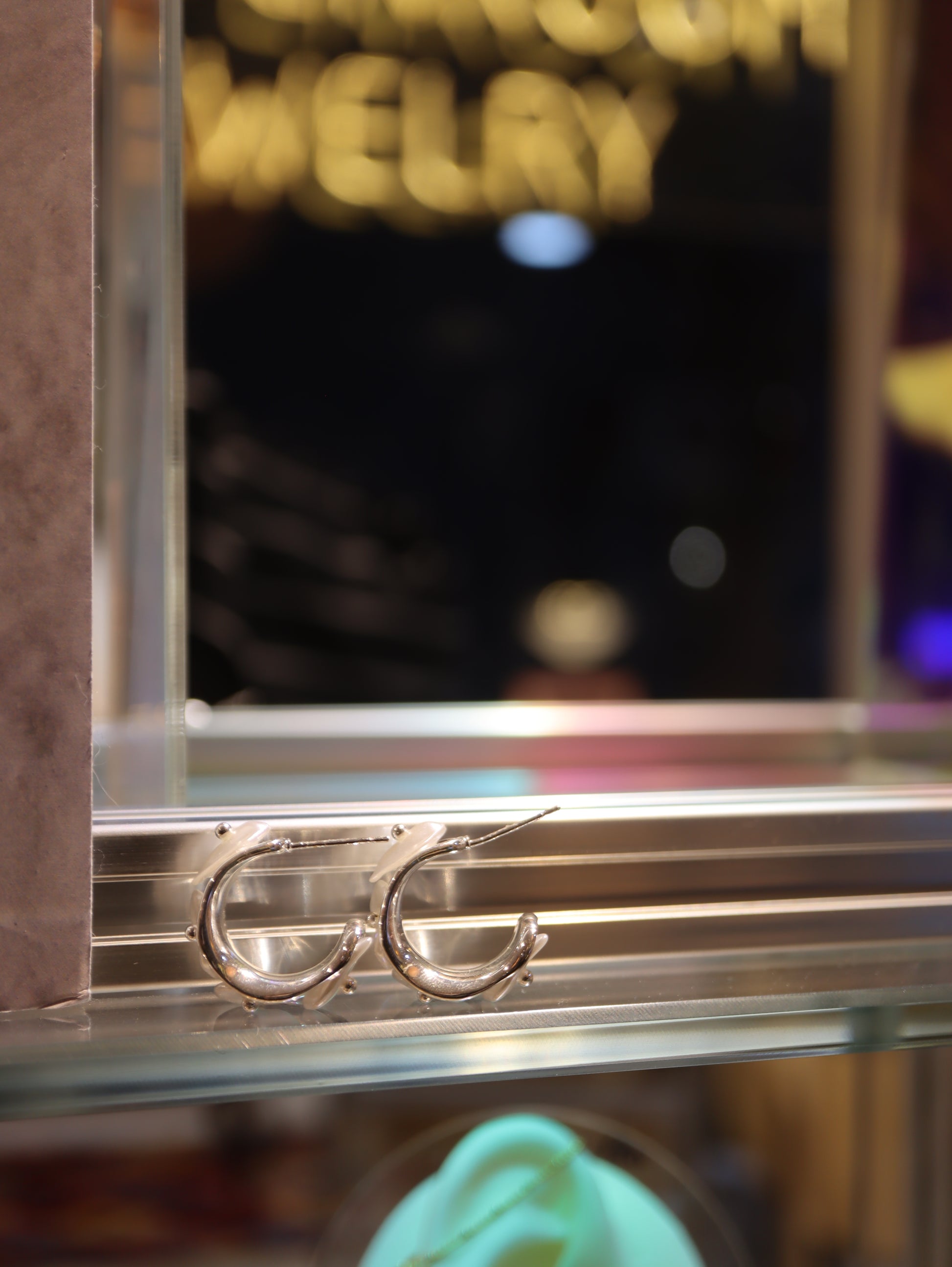 Pearl hoop silver tone earrings