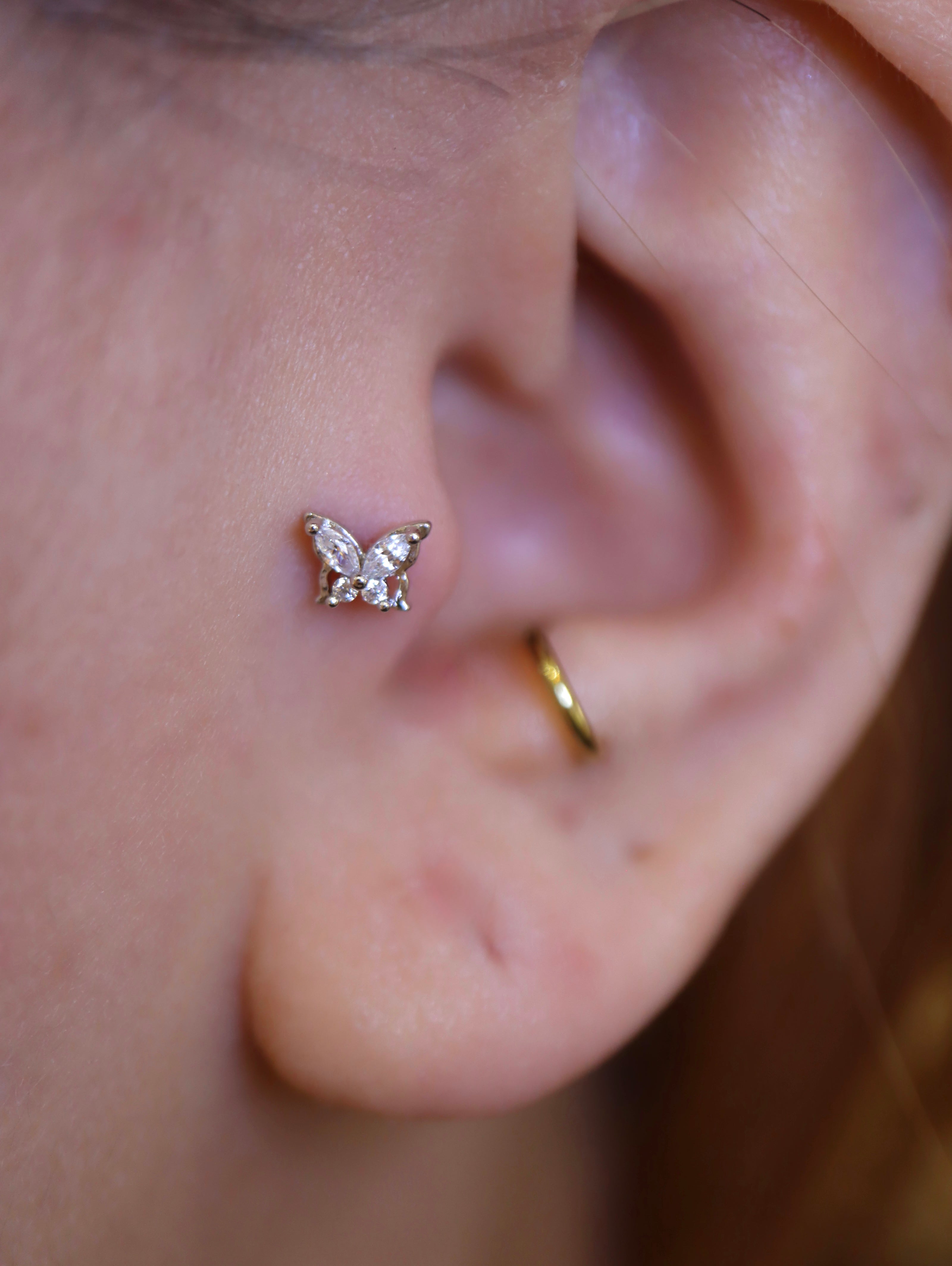 Butterfly 🦋 cz 925 silver flat back earring Piercing (1pc)