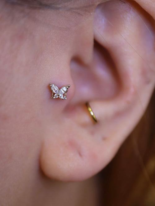 Butterfly 🦋 cz 925 silver flat back earring Piercing (1pc)