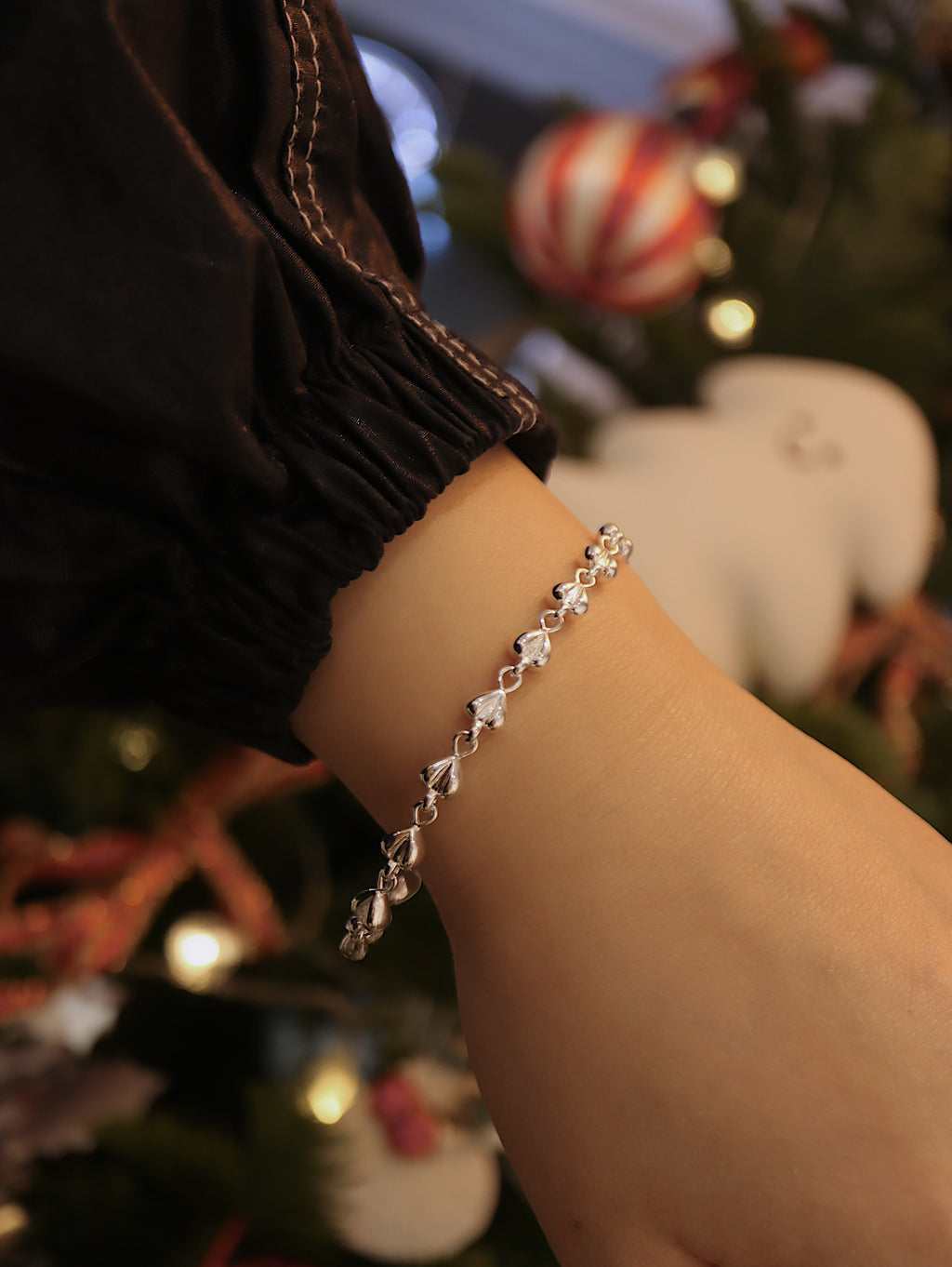 925 Sterling Silver Puffed Heart Chain Bracelet