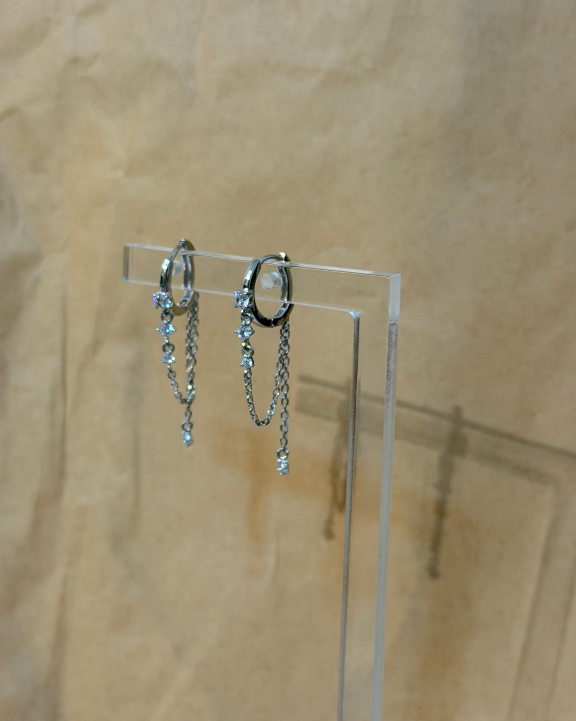 Drop chain cz silver925 earrings