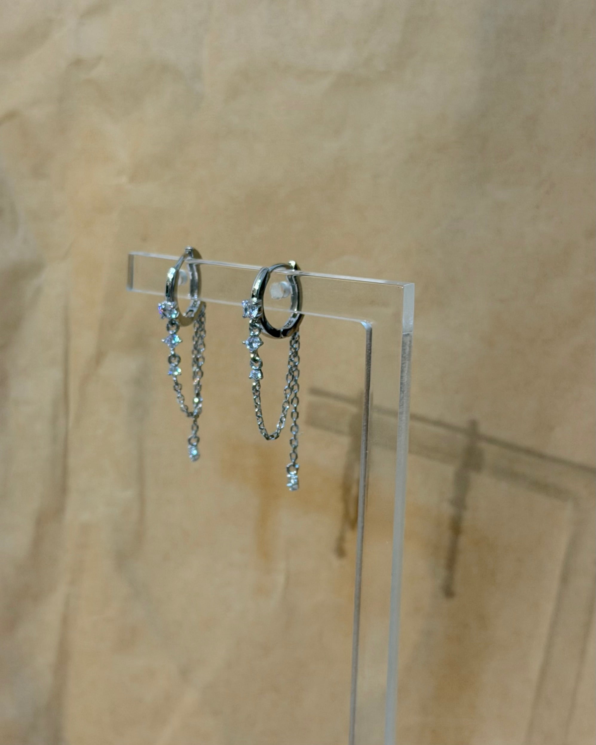 Drop chain cz silver925 earrings