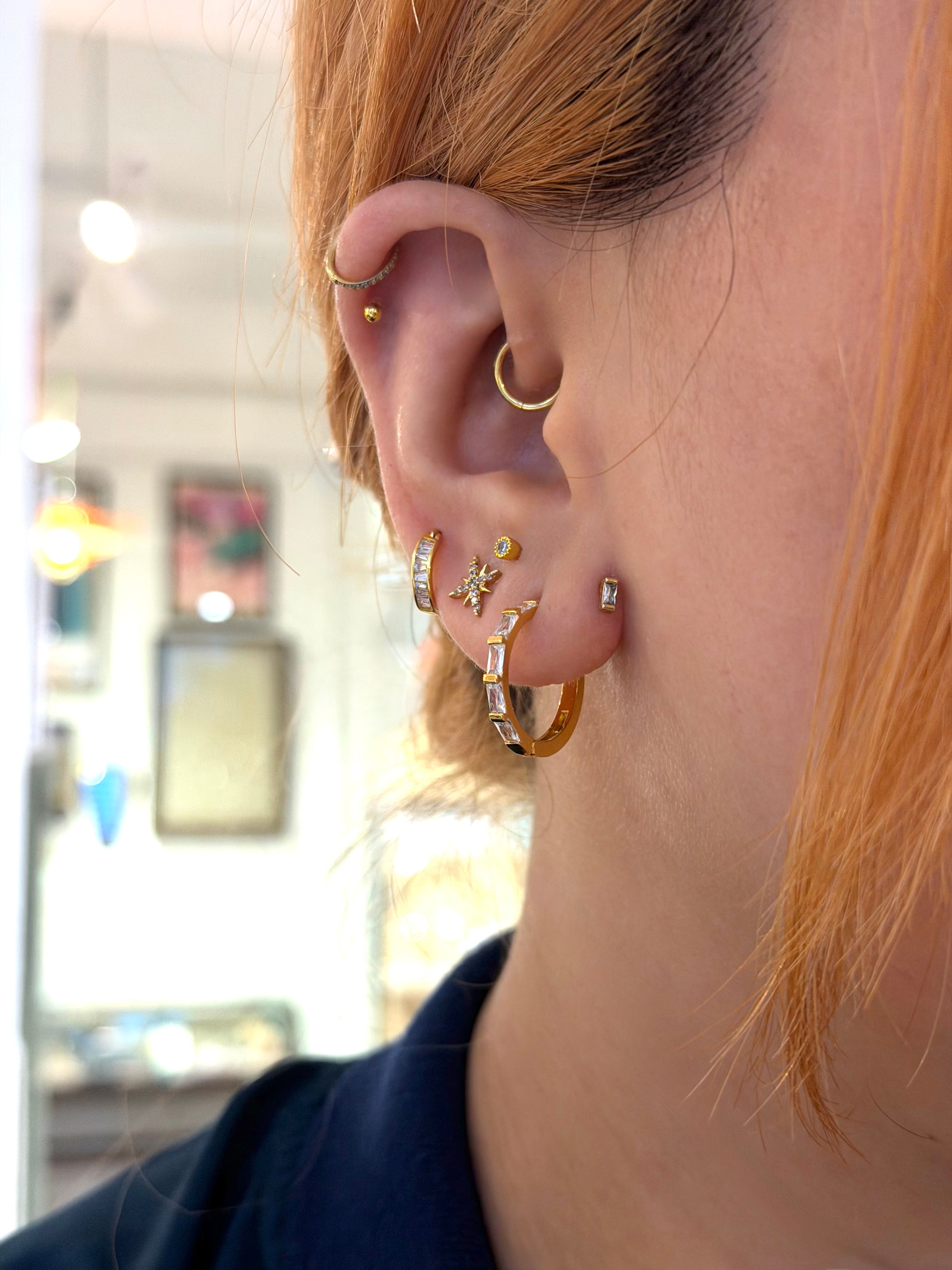 Rectangular CZ Hinged Hoop Earrings