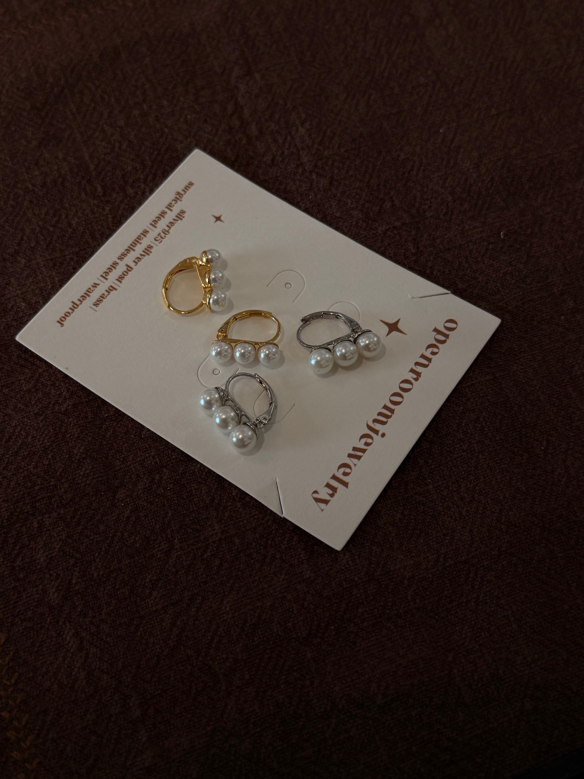 Triple faux pearl earrings