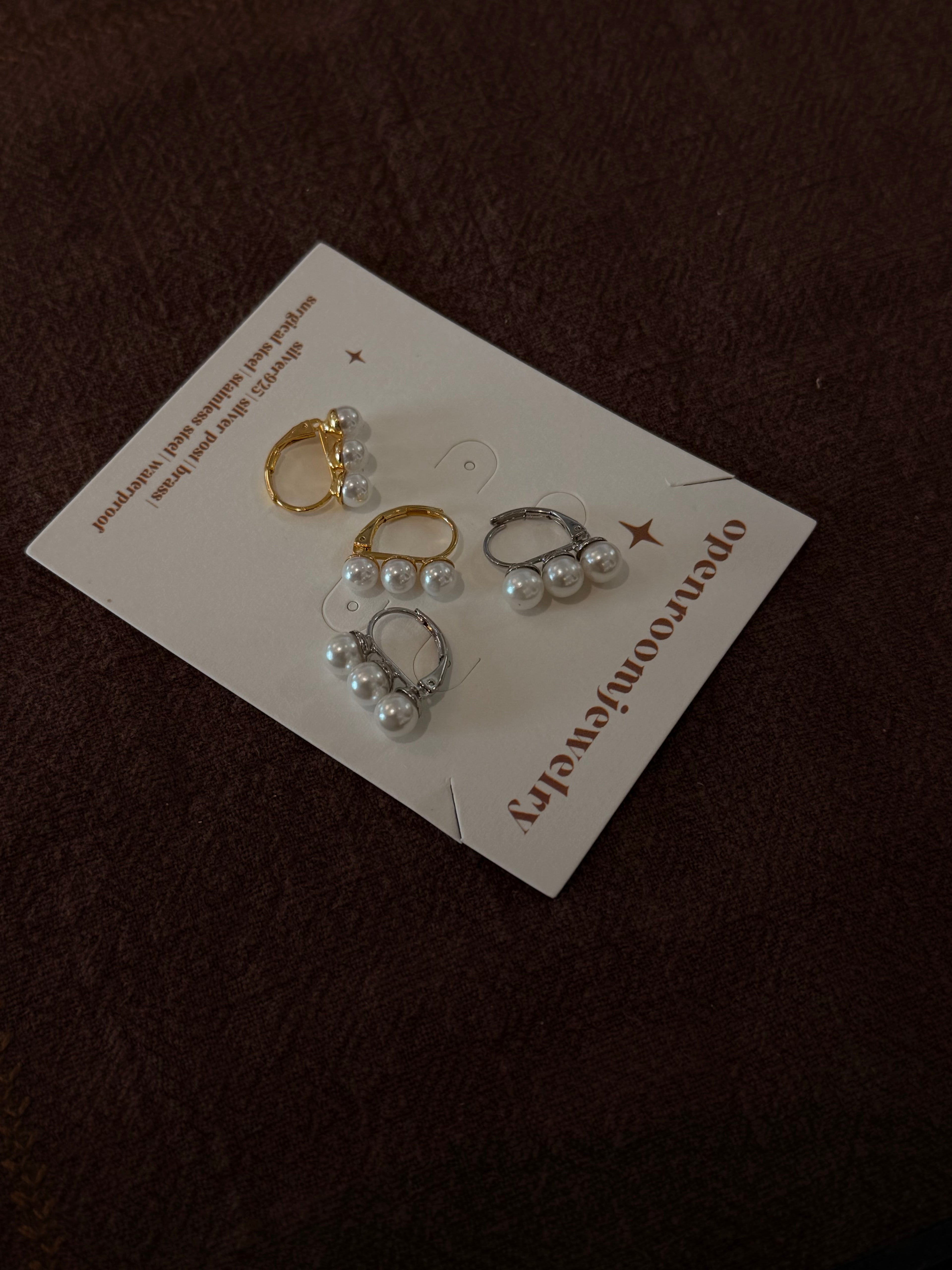 Triple faux pearl earrings