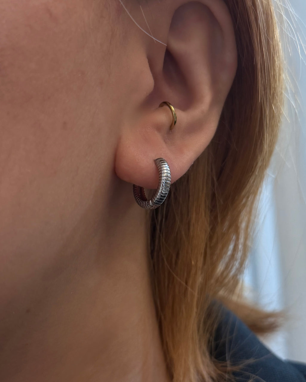 Striped hinged hoop stainless steel earrings