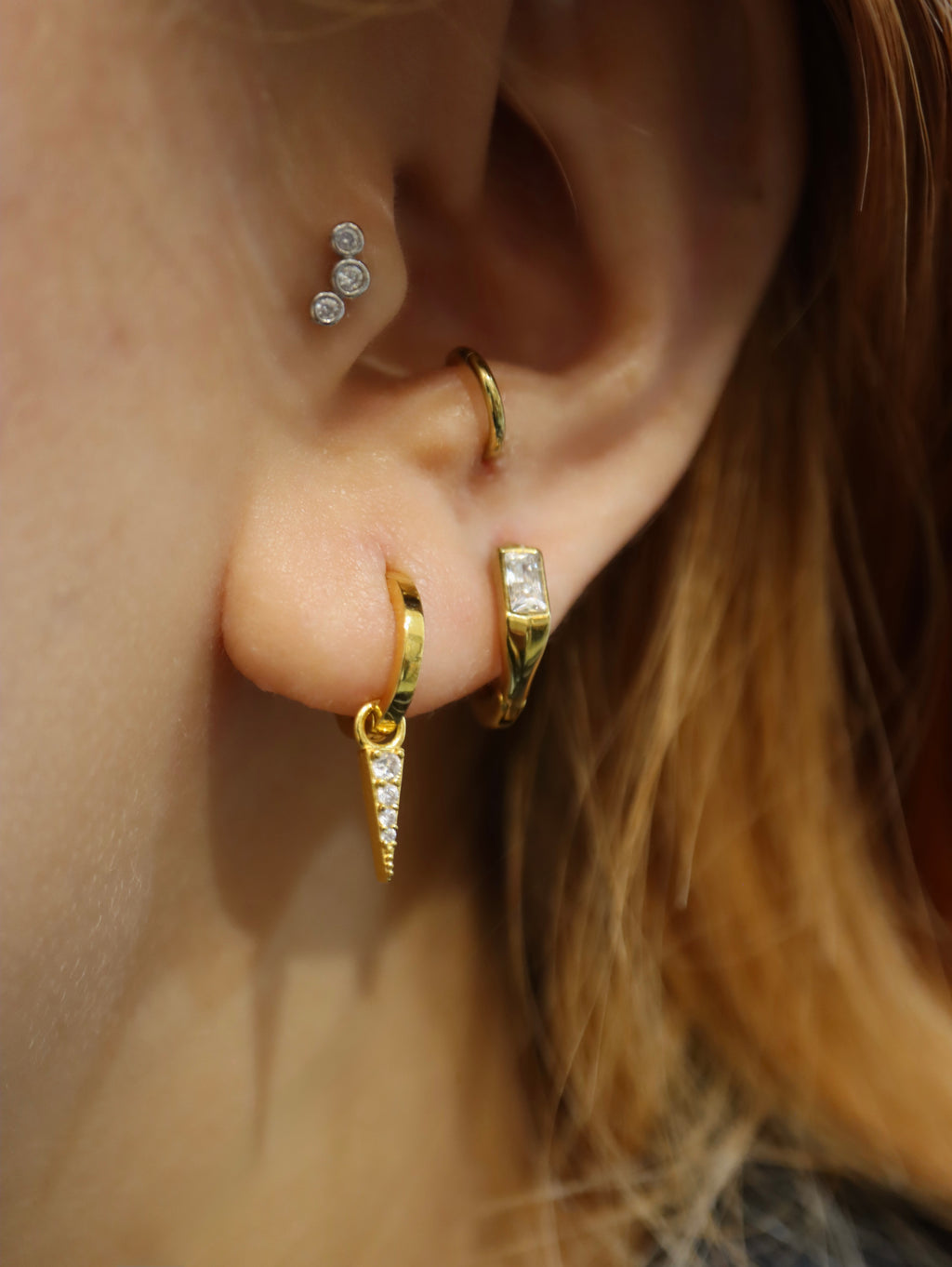 Inverted Triangle CZ Hoop Earrings