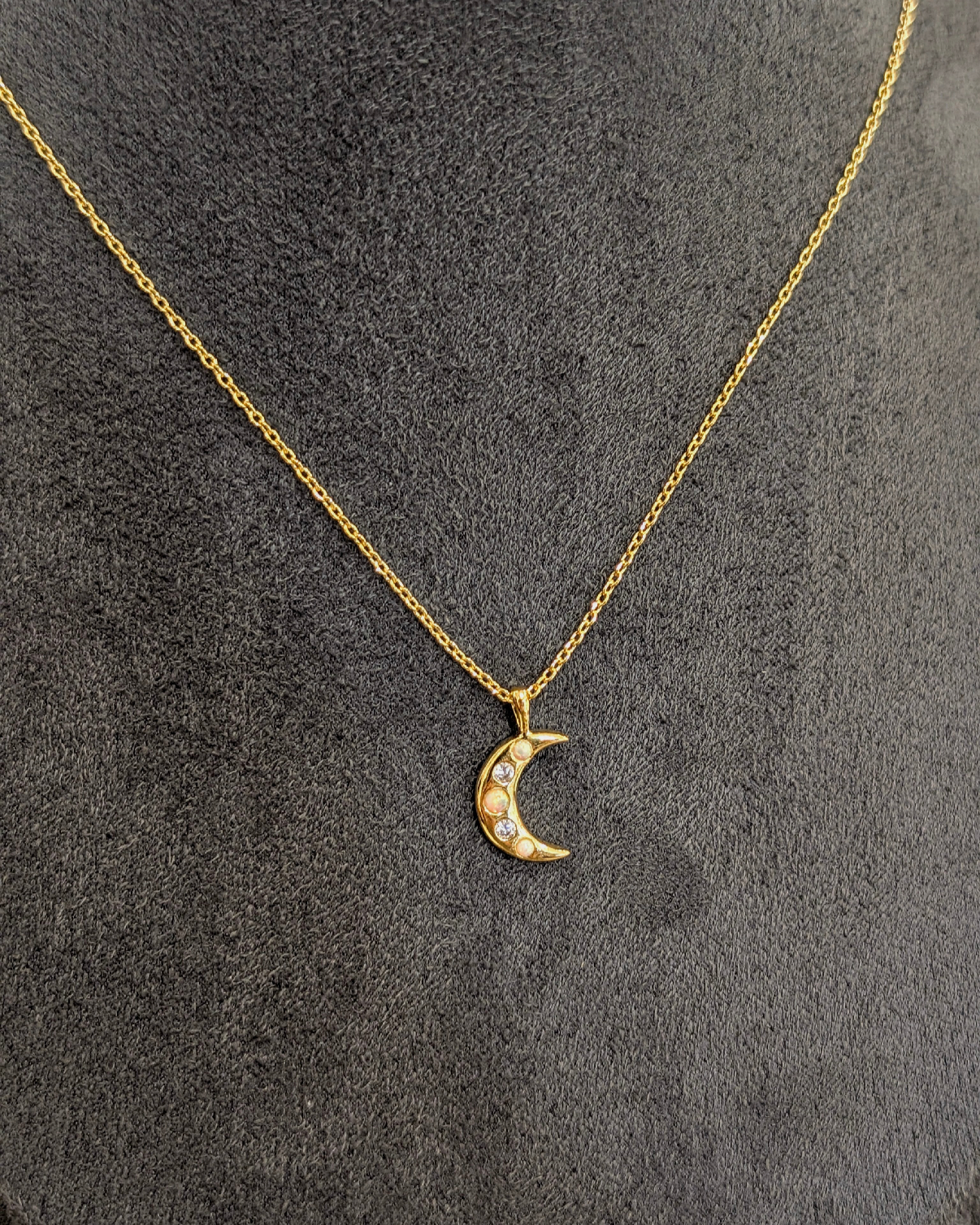 Crescent cz opal brass necklace