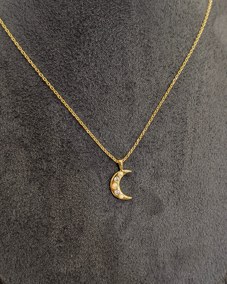 Crescent cz opal brass necklace