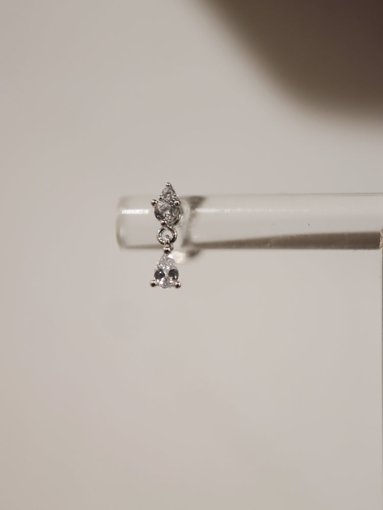 Drop cz 925 silver flat back earrings
