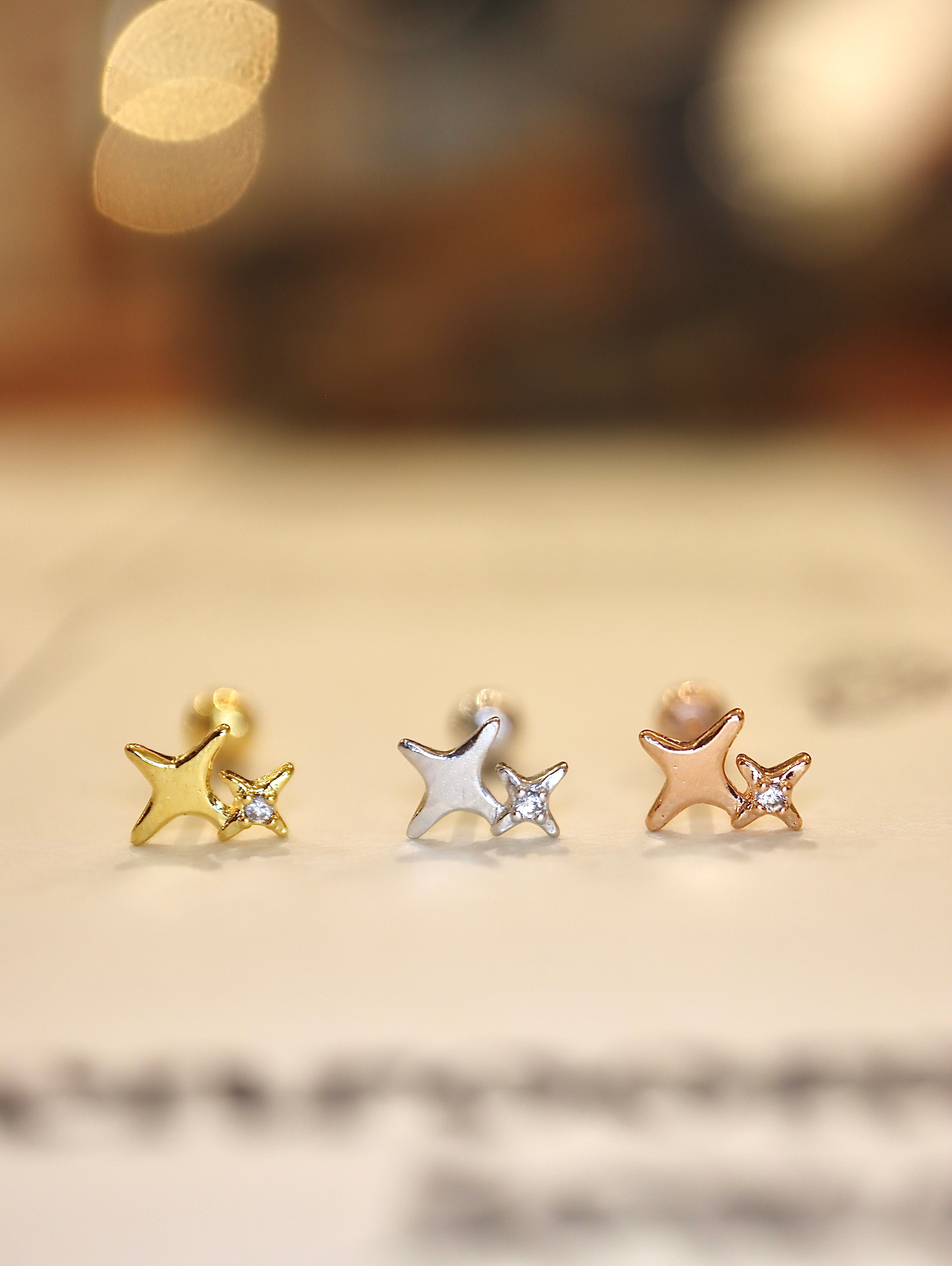 Double star 925 silver piercing stud
