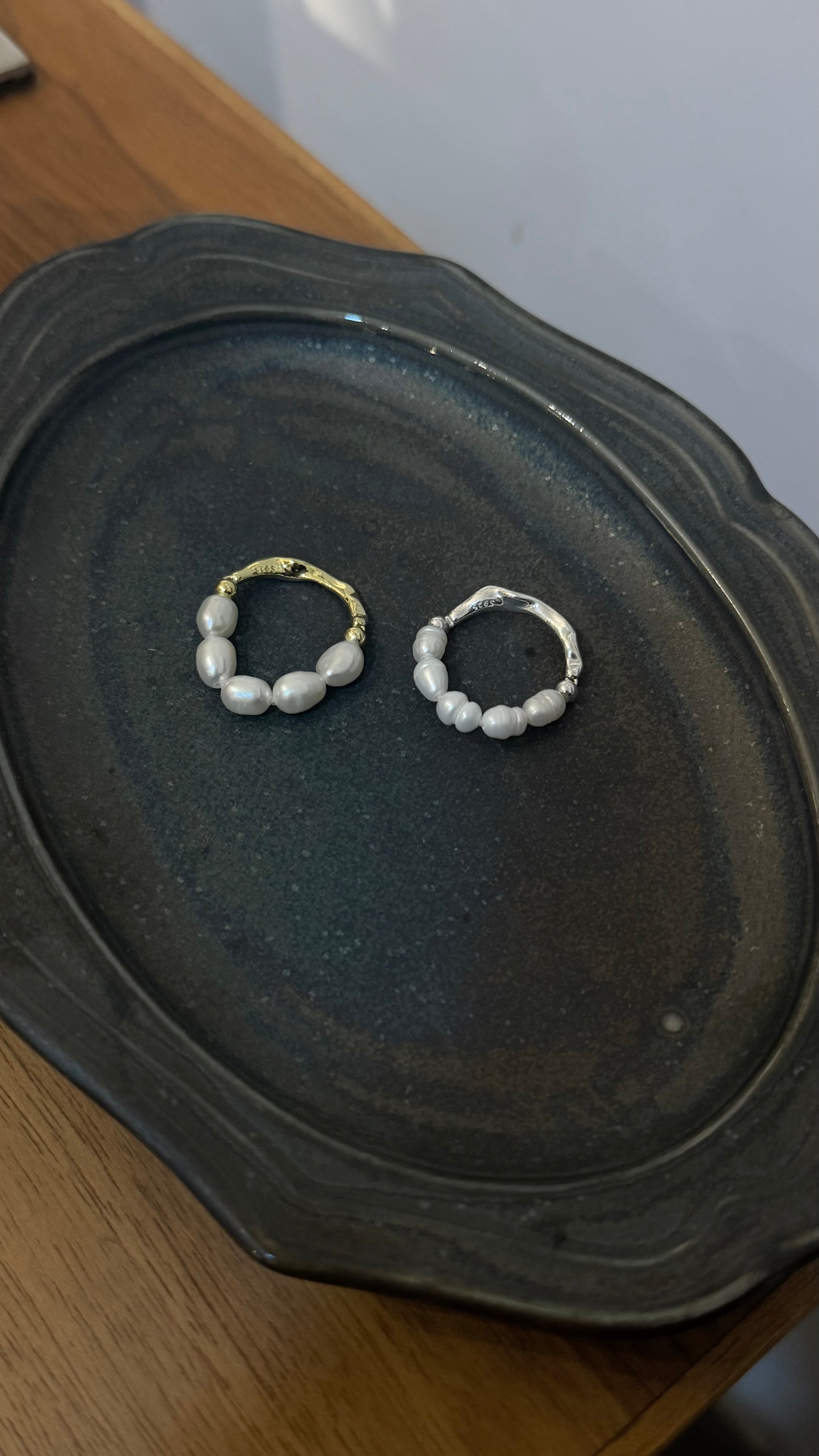 Raw pearl 925 silver ring