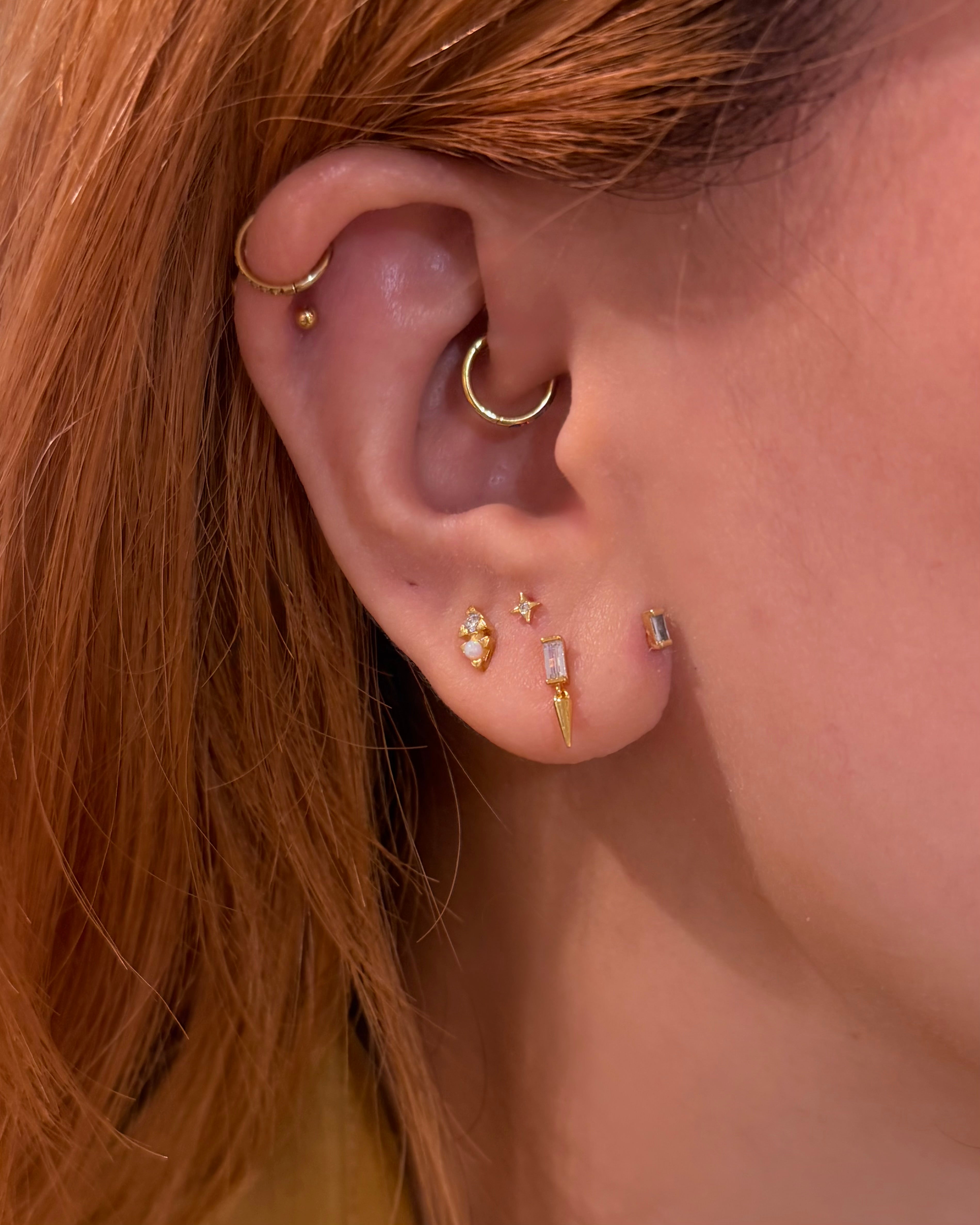 Dual-Stone Geometric Piercing 925 silver Stud Earring (1pc)