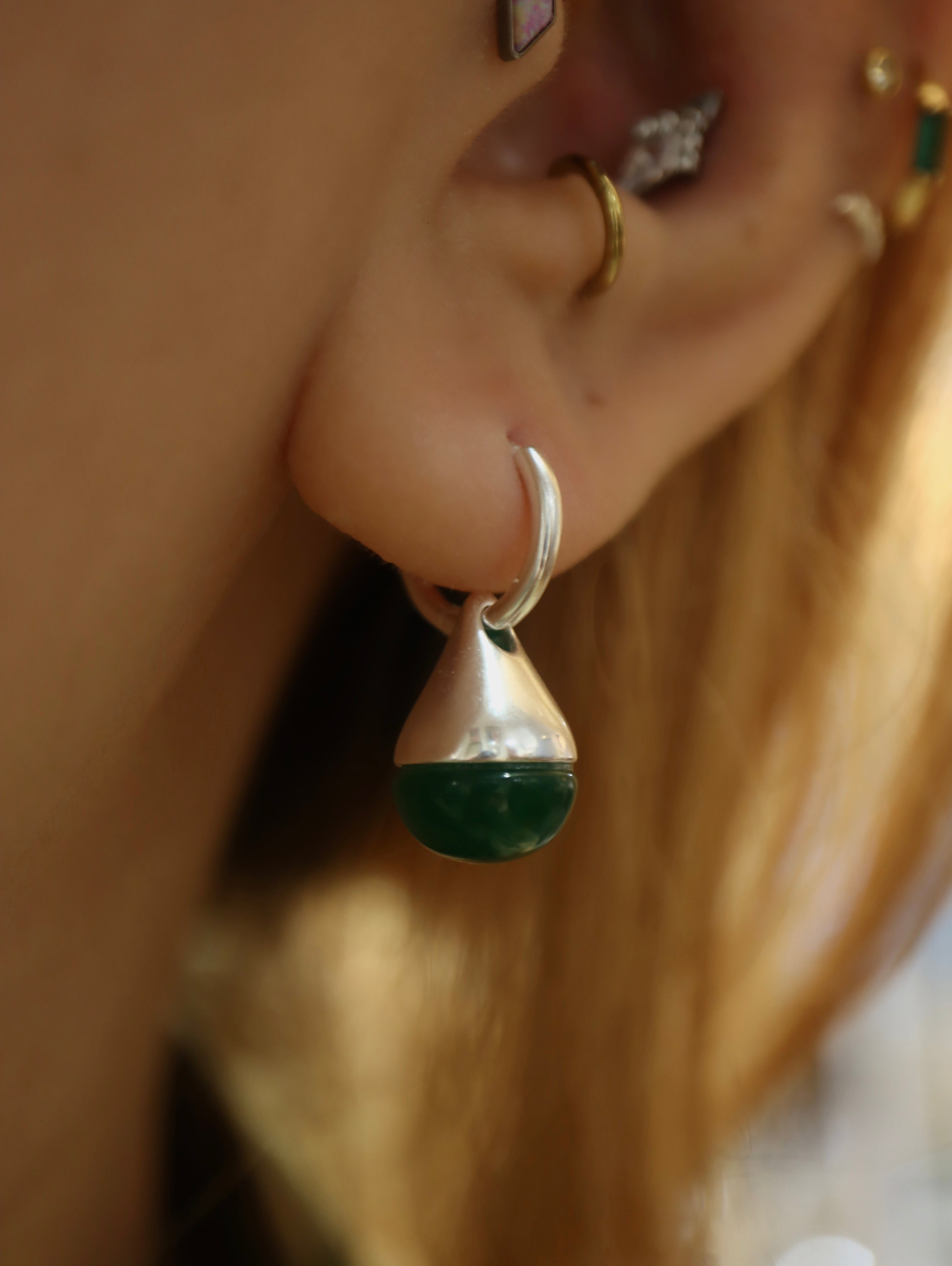 Green agate 925 silver earrings