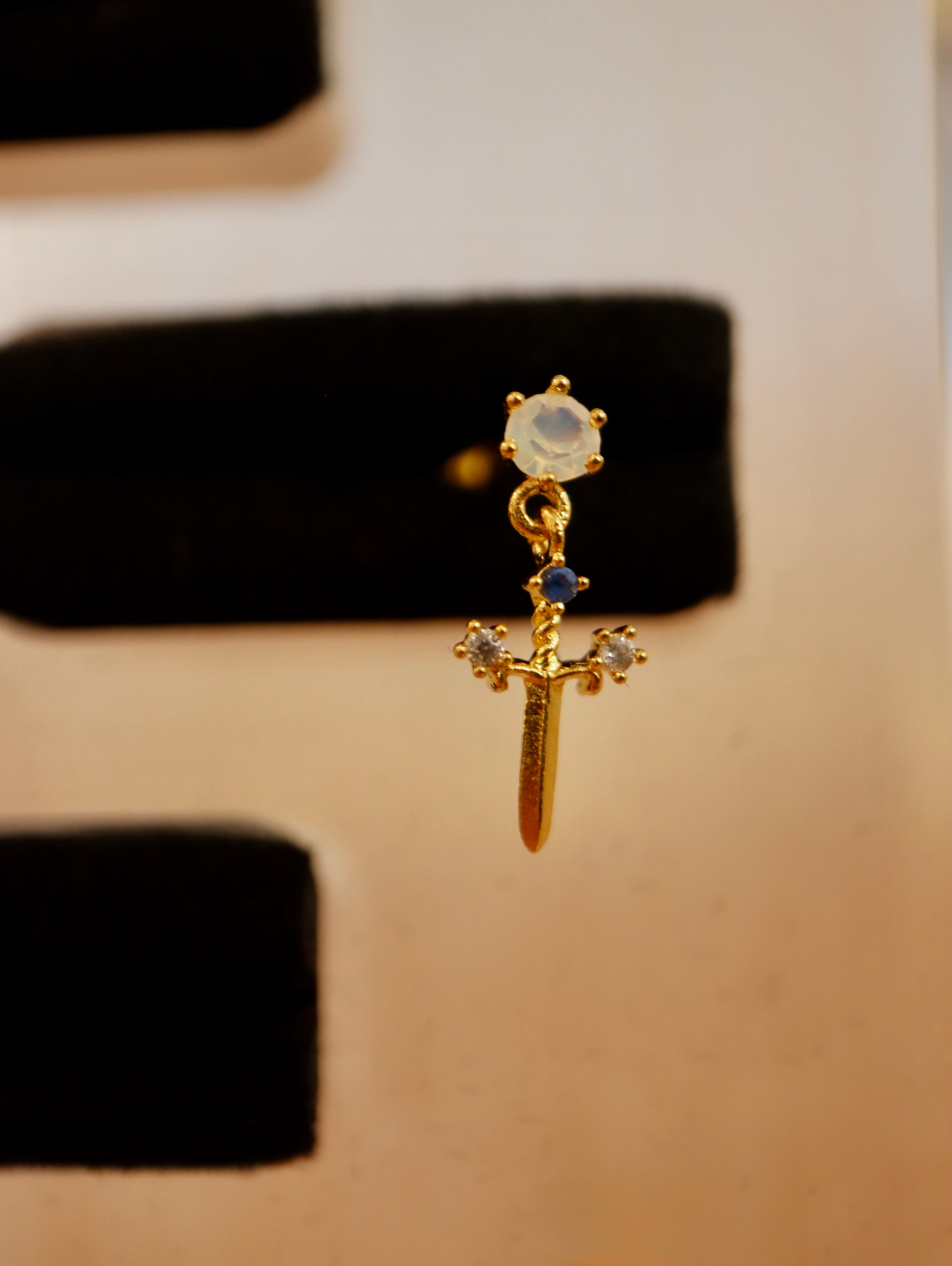 Dangling Sword Charm Stud Surgical Steel Piercing Earring (1pc)