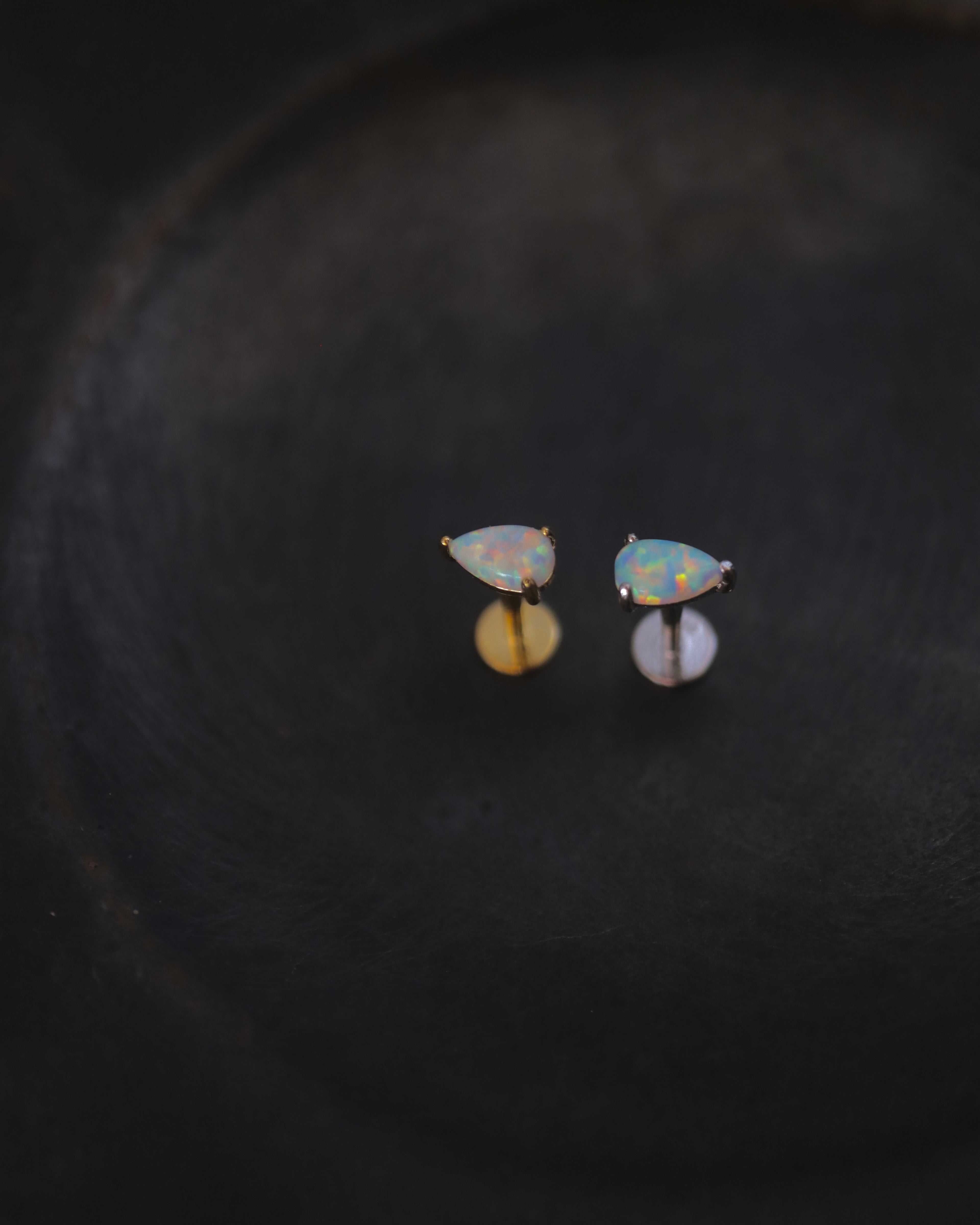 Opal drop 925 silver flat back piercing (1pc)