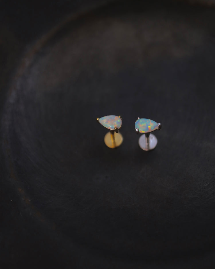 Opal drop 925 silver flat back Stud piercing (1pc)