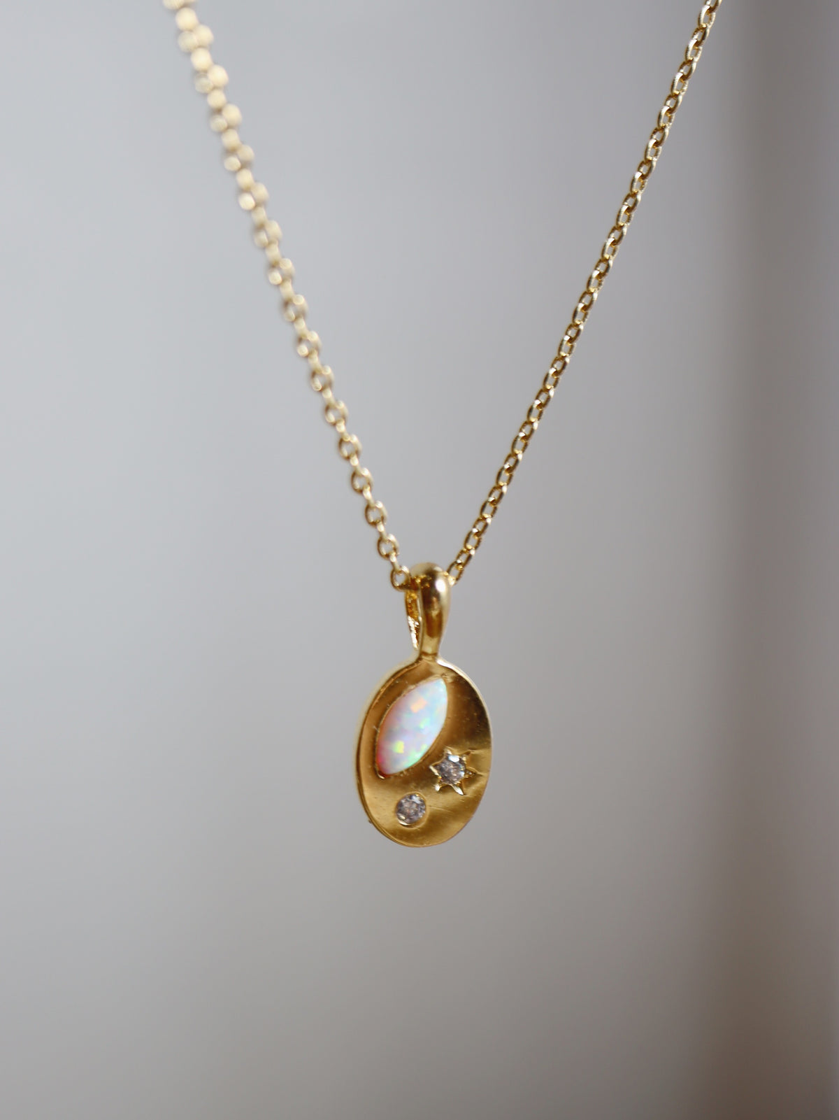 Oval shape opal and cz necklace