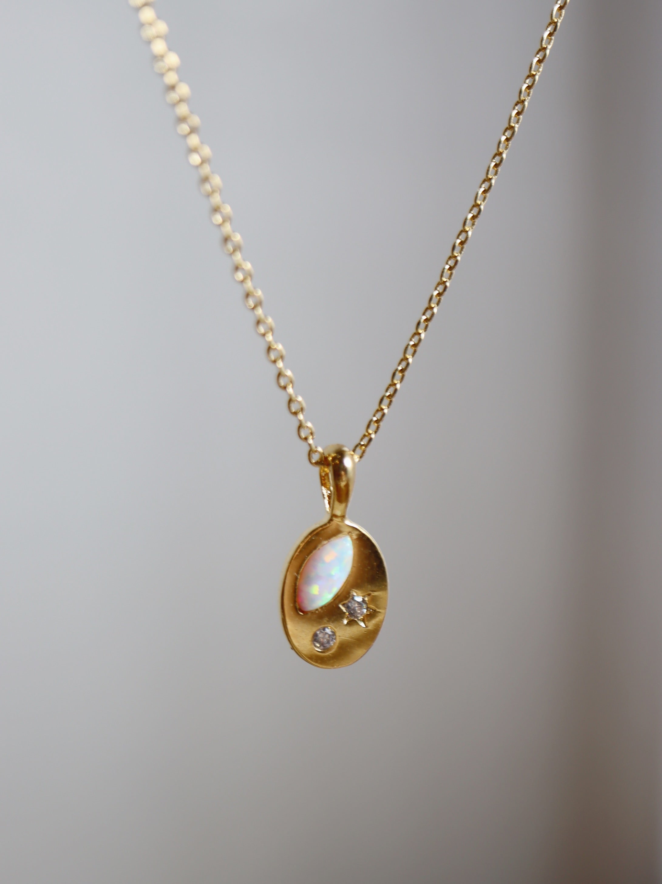 Oval shape opal and cz necklace