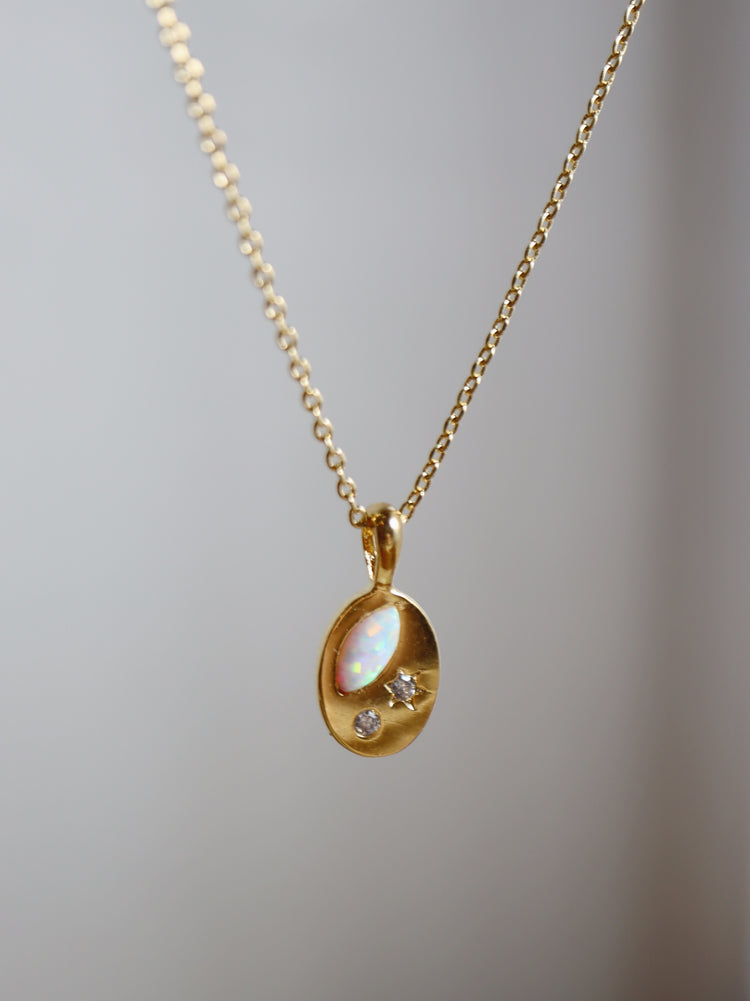 Oval shape opal and cz necklace