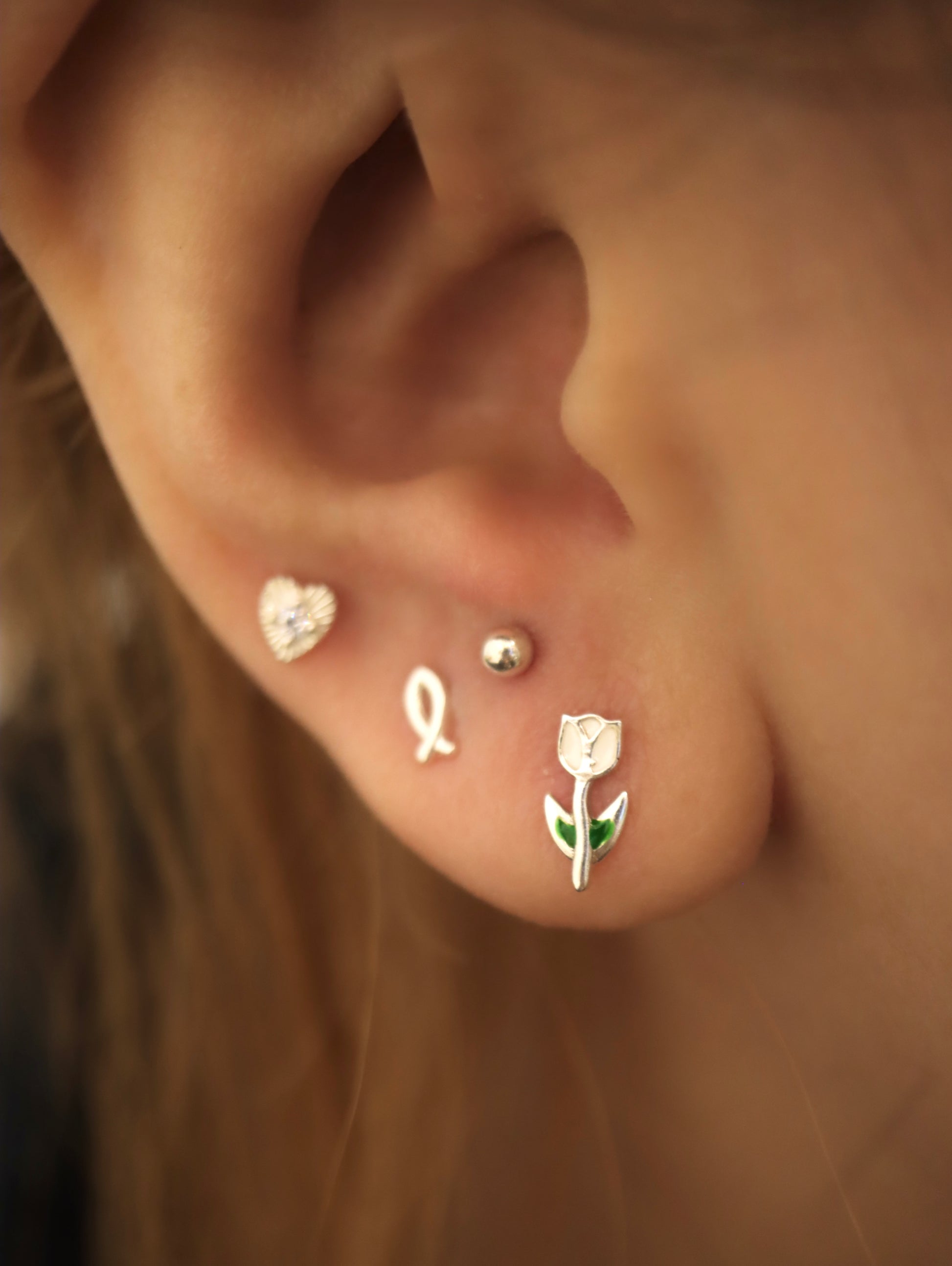 Floral 925 silver piercing earring