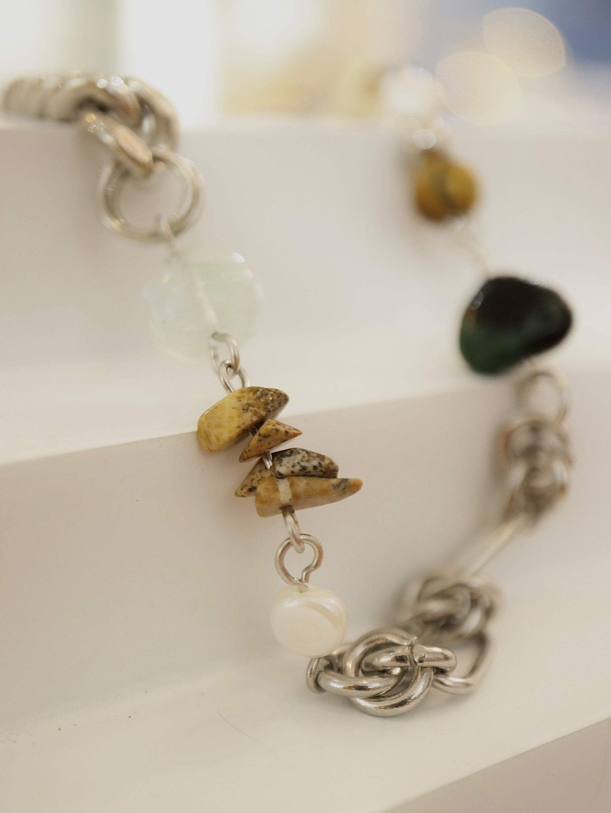 Mixed stone stainless steel bracelet