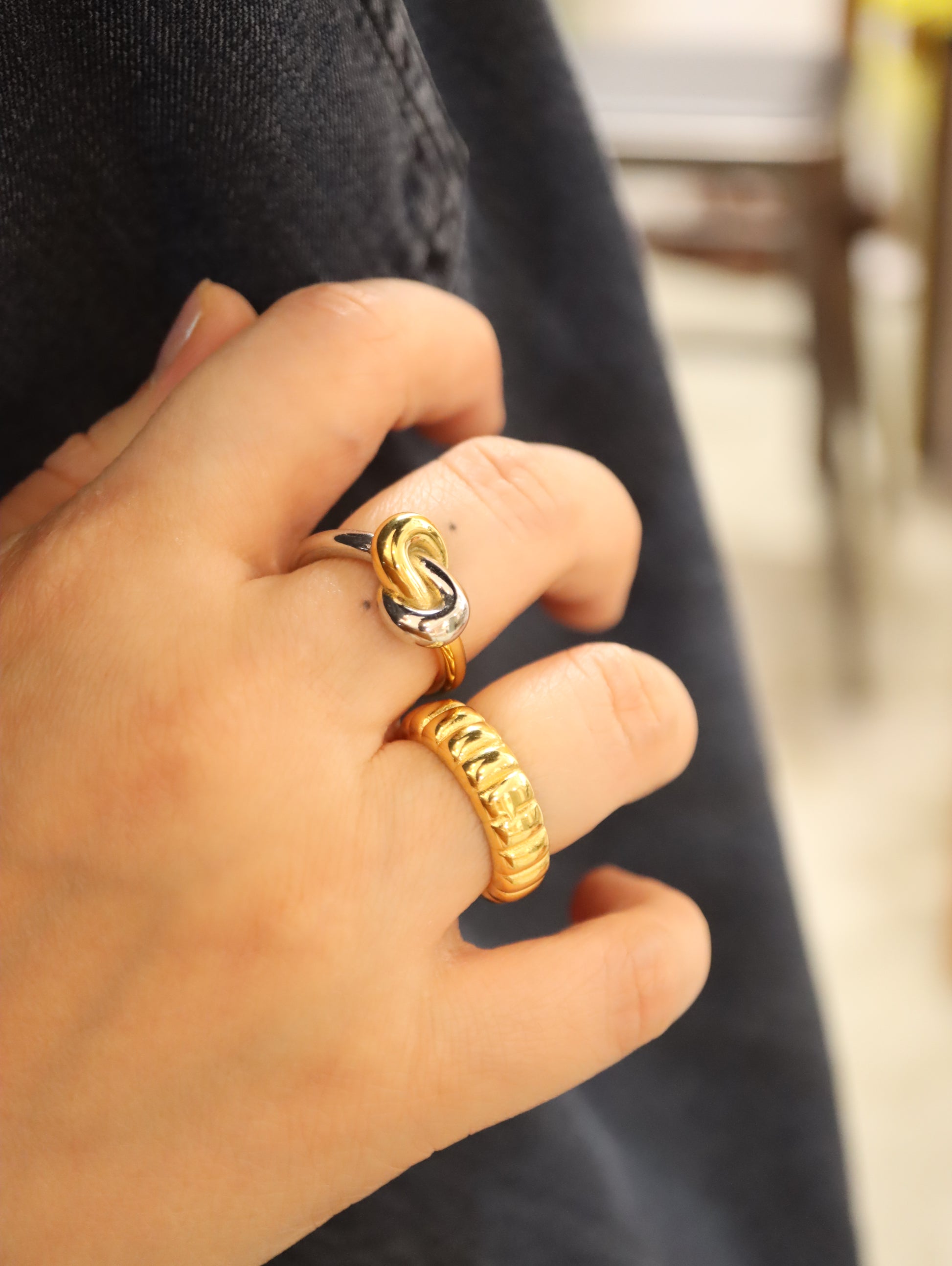 Mix tone knot stainless steel ring