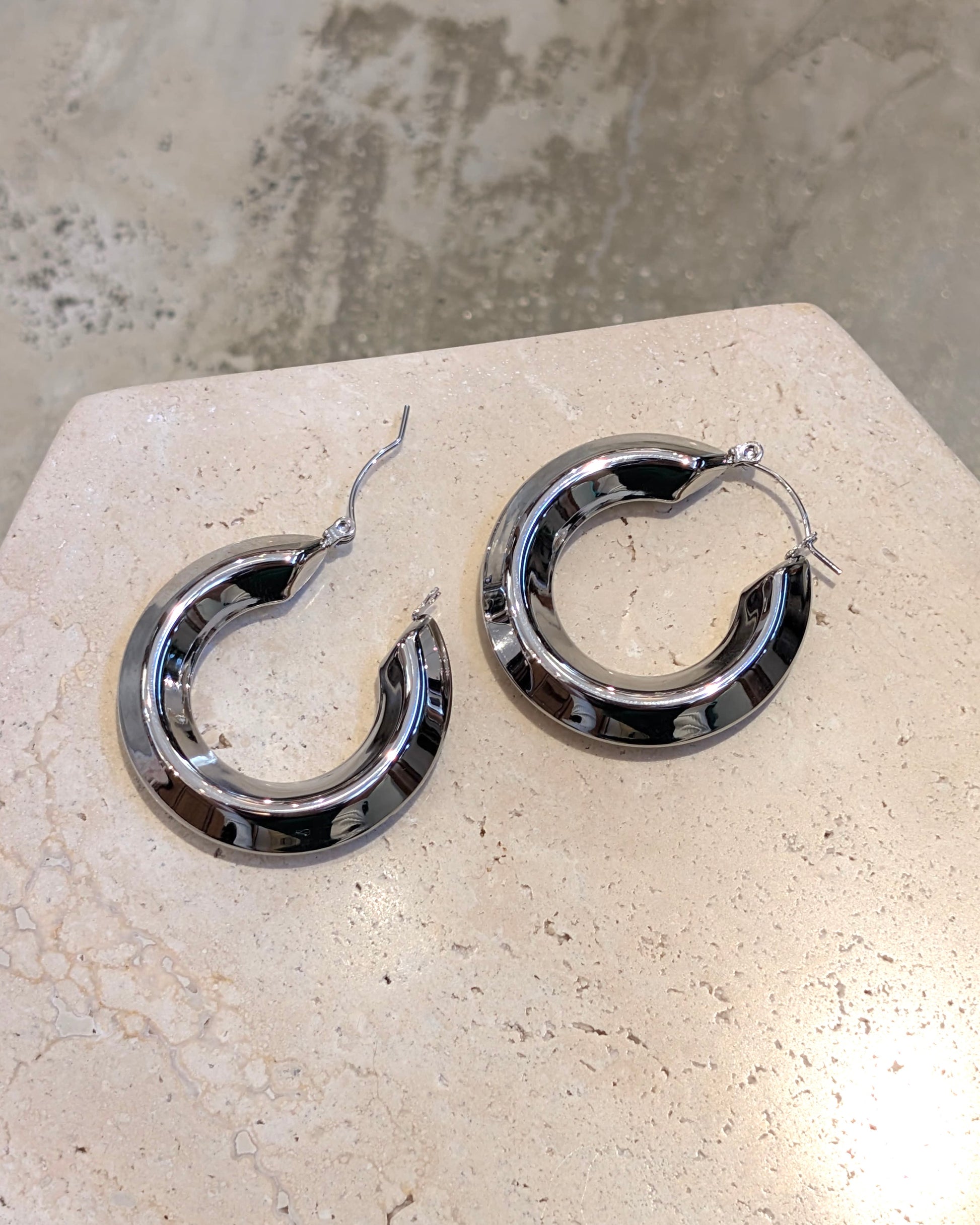 Glossy Silver-Tone Hoop Earrings