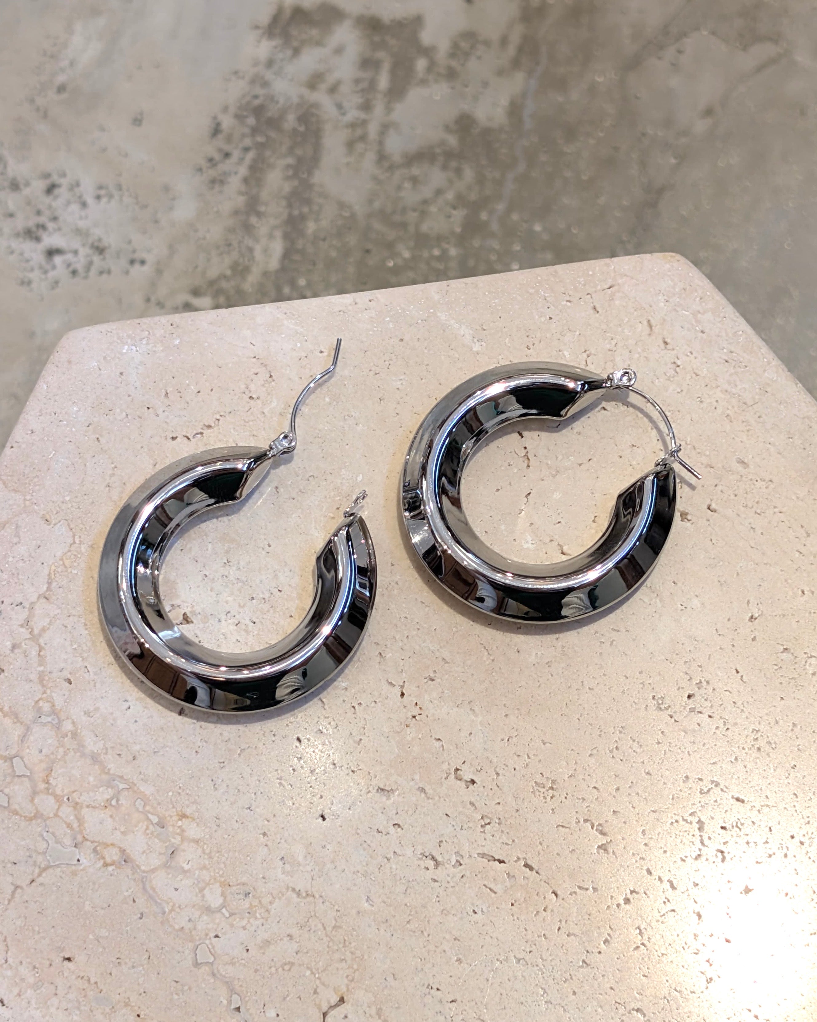 Glossy Silver-Tone Hoop Earrings