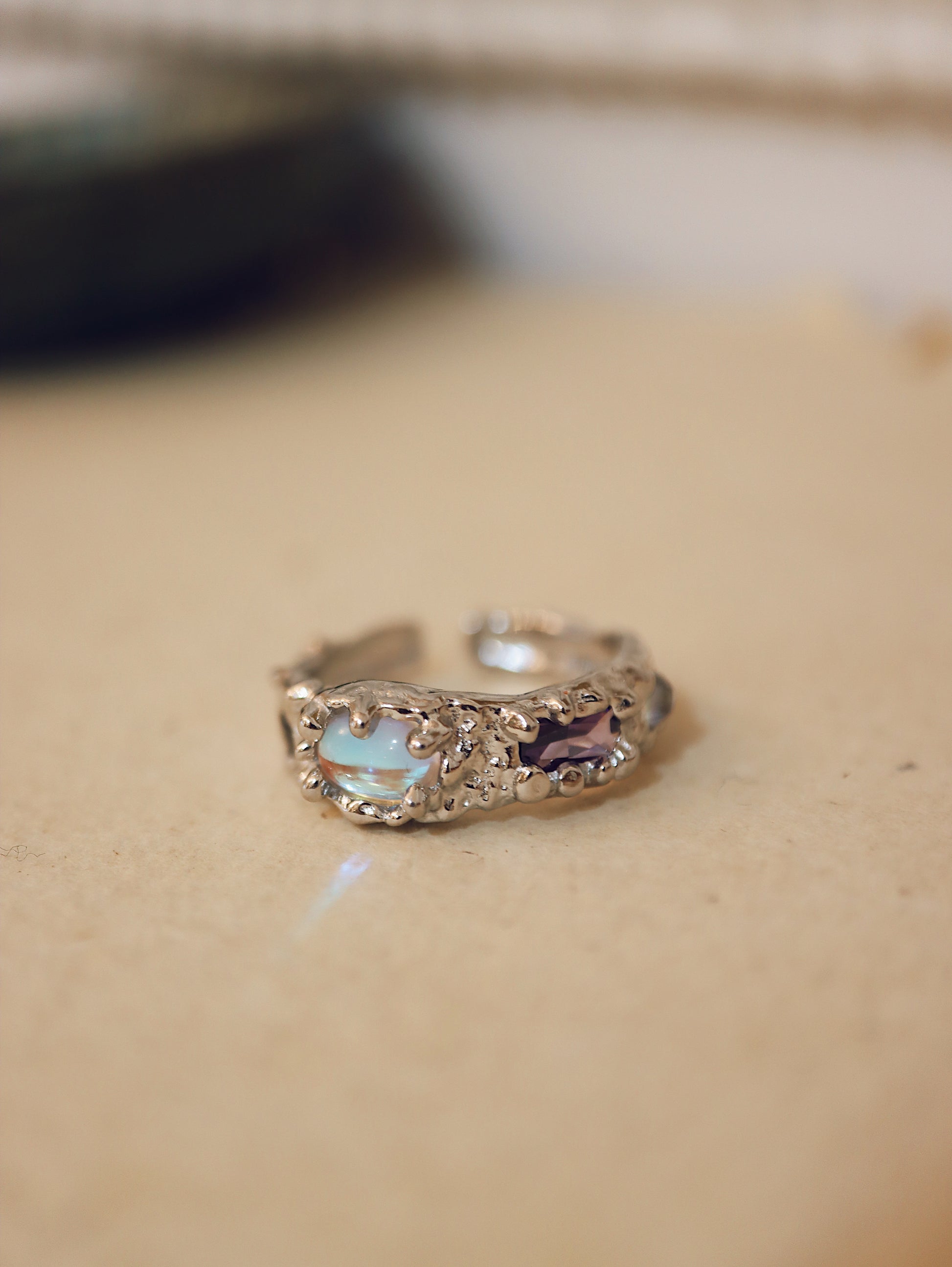 Moonstone irregular shape 925 silver ring