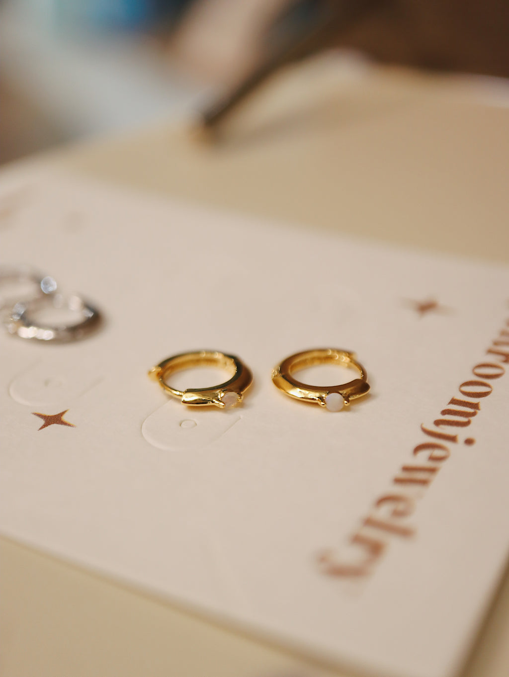 Moonstone mini huggie hoop earrings