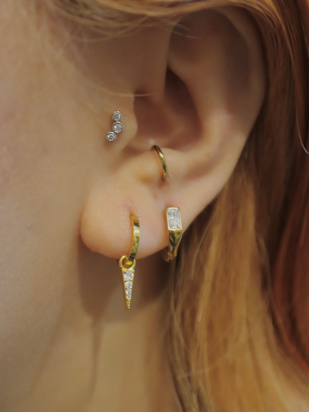 Inverted Triangle CZ Hoop Earrings