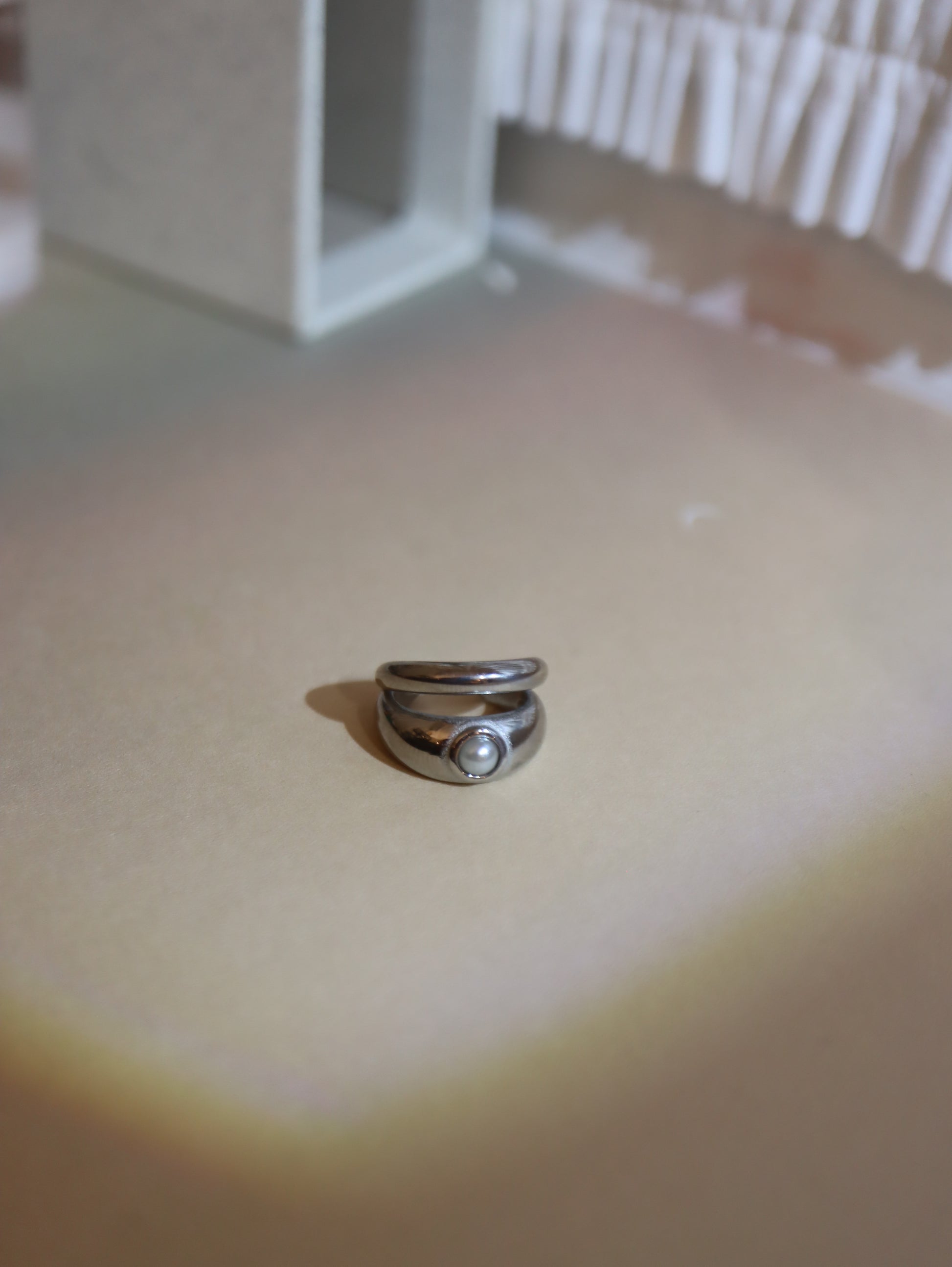 Double pearl stainless steel earcuff